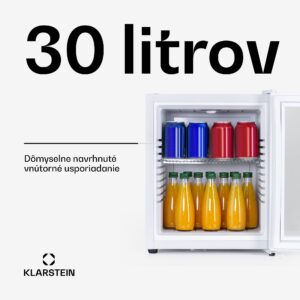 Klarstein Brooklyn 32, mini chladnička, sklenené dvere, LED osvetlenie, police