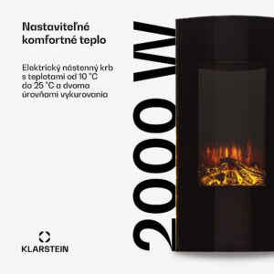 Klarstein Lamington, elektrický krb, 2000 W, LED plameň, teplovzdušný ohrievač, časovač, osvetlenie
