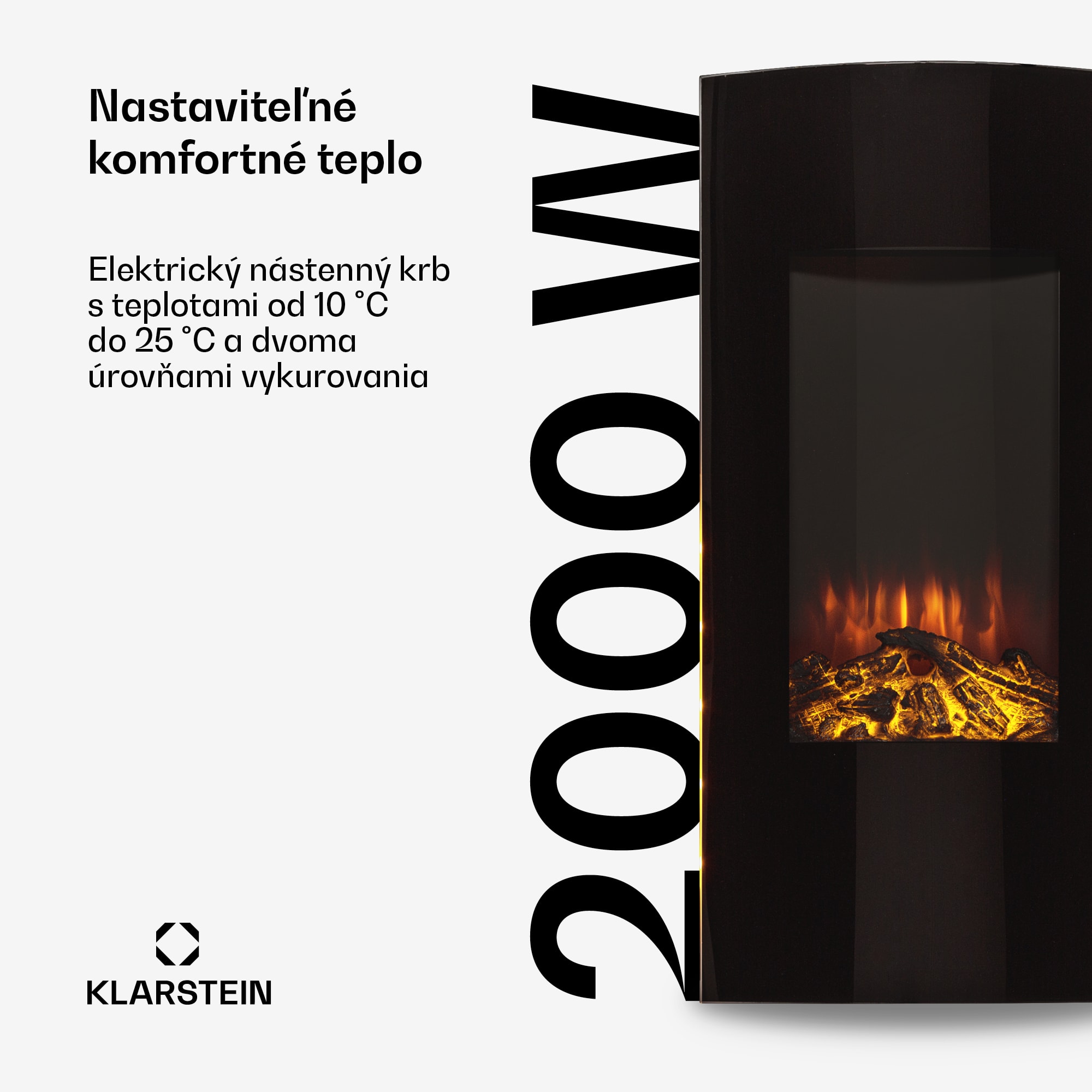 Klarstein Lamington, elektrický krb, 2000 W, LED plameň, teplovzdušný ohrievač, časovač, osvetlenie