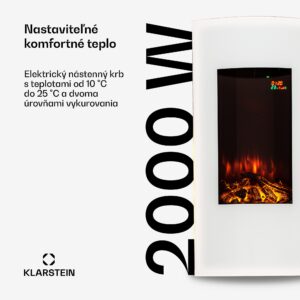 Klarstein Lamington, elektrický krb, 2000 W, LED plameň, teplovzdušný ohrievač, časovač, osvetlenie