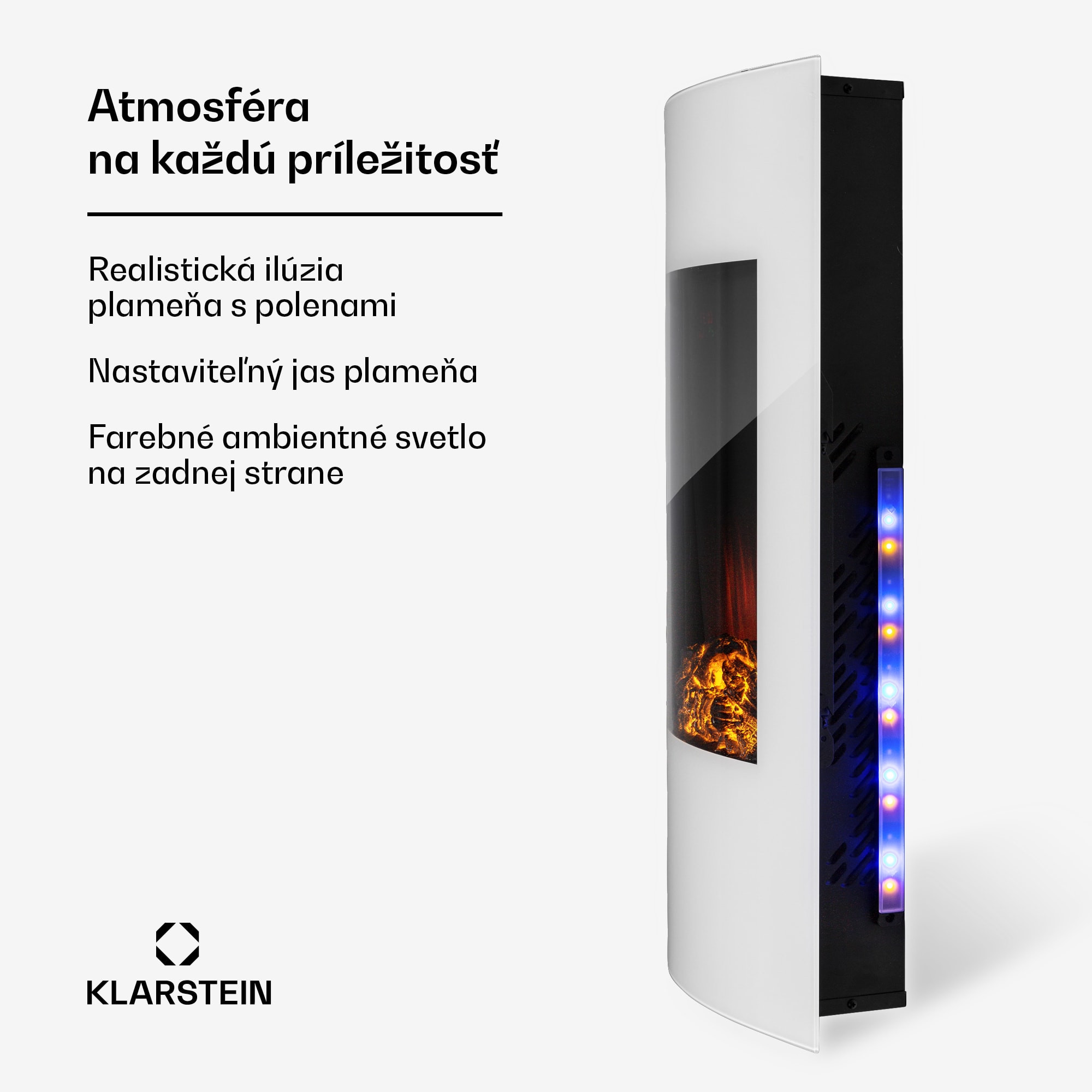 Klarstein Lamington, elektrický krb, 2000 W, LED plameň, teplovzdušný ohrievač, časovač, osvetlenie – Obrázok 3