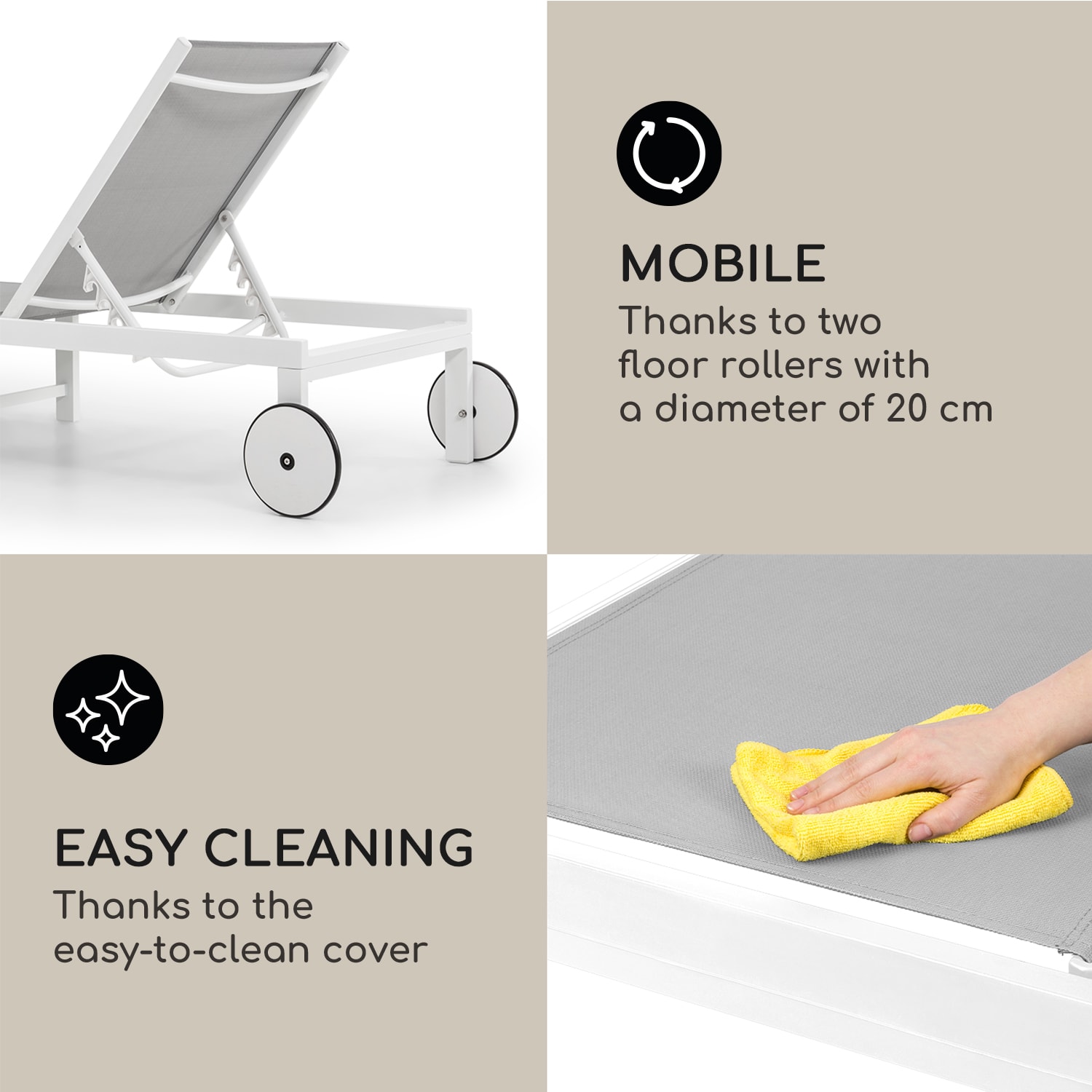Blumfeldt Lucca Lounger, záhradné lehátko, hliník, 4 úrovne – Obrázok 4