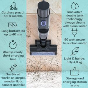 Klarstein Caswell Plus, bezdrôtový, akumulátorový, LED displej, na mokré a suché vysávanie