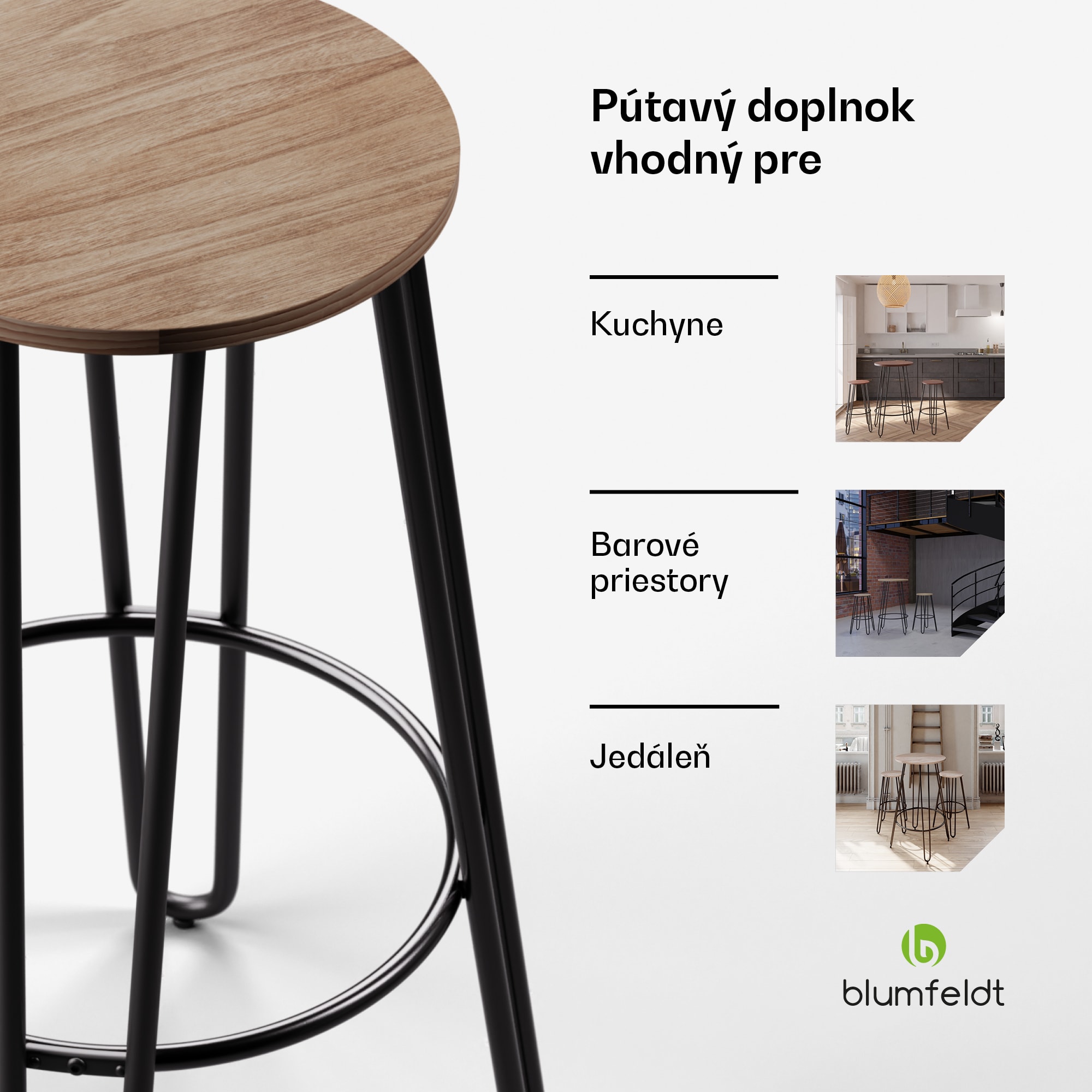 Blumfeldt Bistro stolička Hamilton 1 ks. Ø33cm Drevený oceľový rám – Obrázok 2