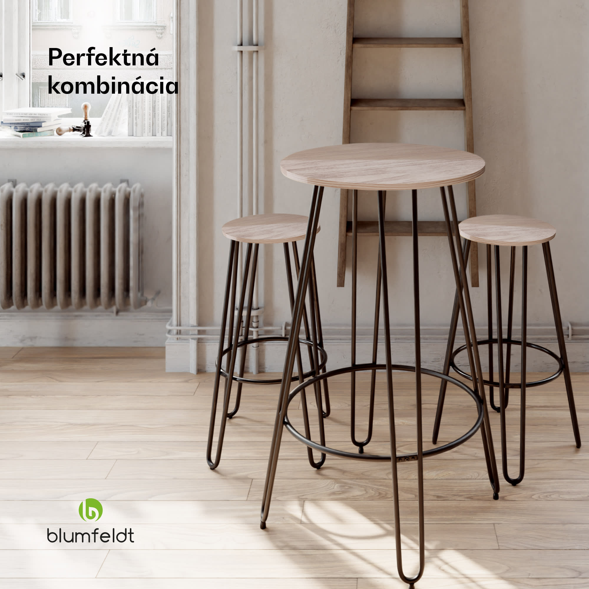 Blumfeldt Bistro stolička Hamilton 1 ks. Ø33cm Drevený oceľový rám – Obrázok 4