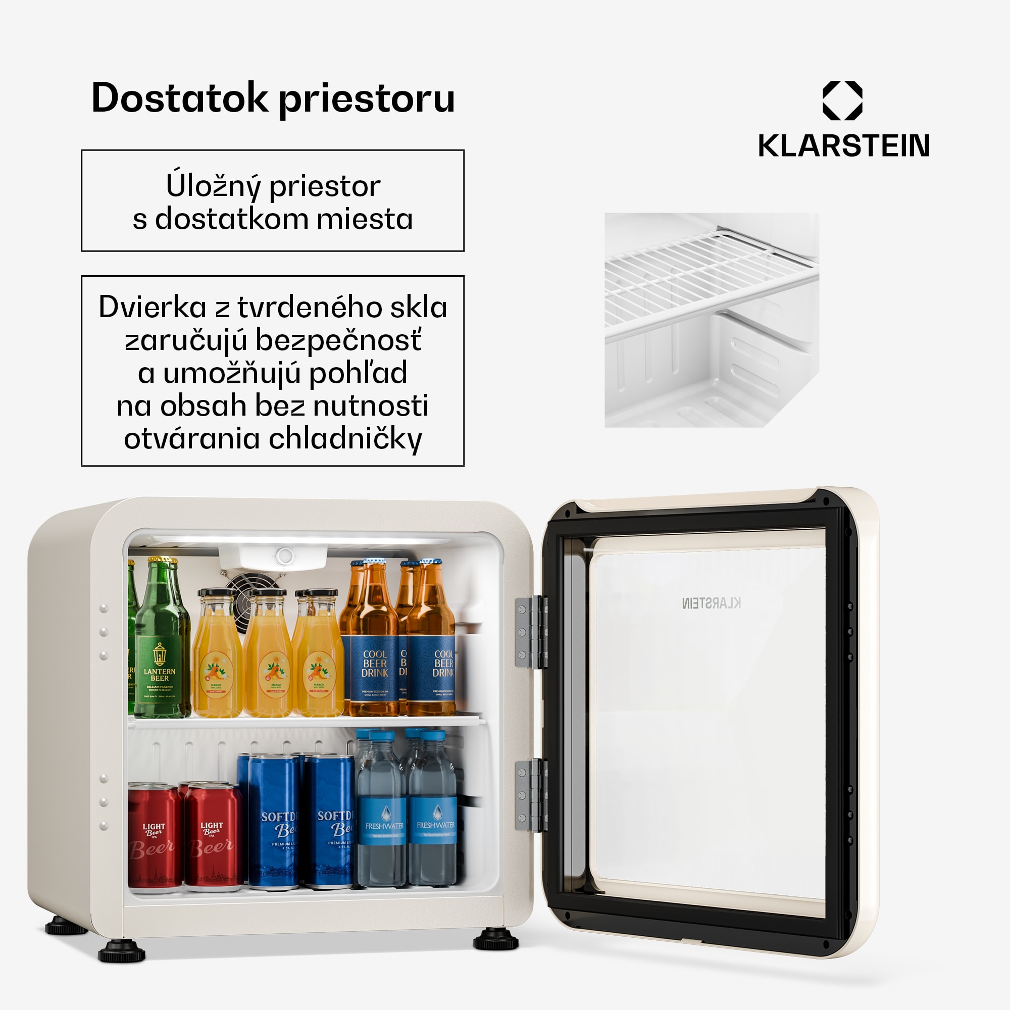 Klarstein Audrey Evo chladič nápojov | 39 x 38 cm | LED vnútorné osvetlenie | 75 W | 42 dB – Obrázok 4