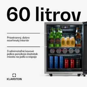 Klarstein LuxeChill chladnička na nápoje | 64 x 48 cm | LED vnútorné osvetlenie | Čierna