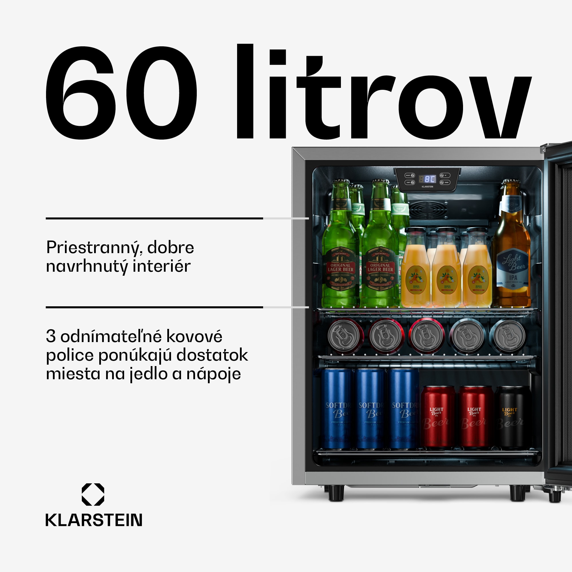 Klarstein LuxeChill chladnička na nápoje | 64 x 48 cm | LED vnútorné osvetlenie | Čierna