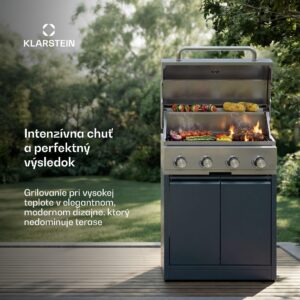 Klarstein WaldChef plynový gril | 4 horáky | 30 mbar | 12800 W | Liatinový rošt | Nehrdzavejúca oceľ