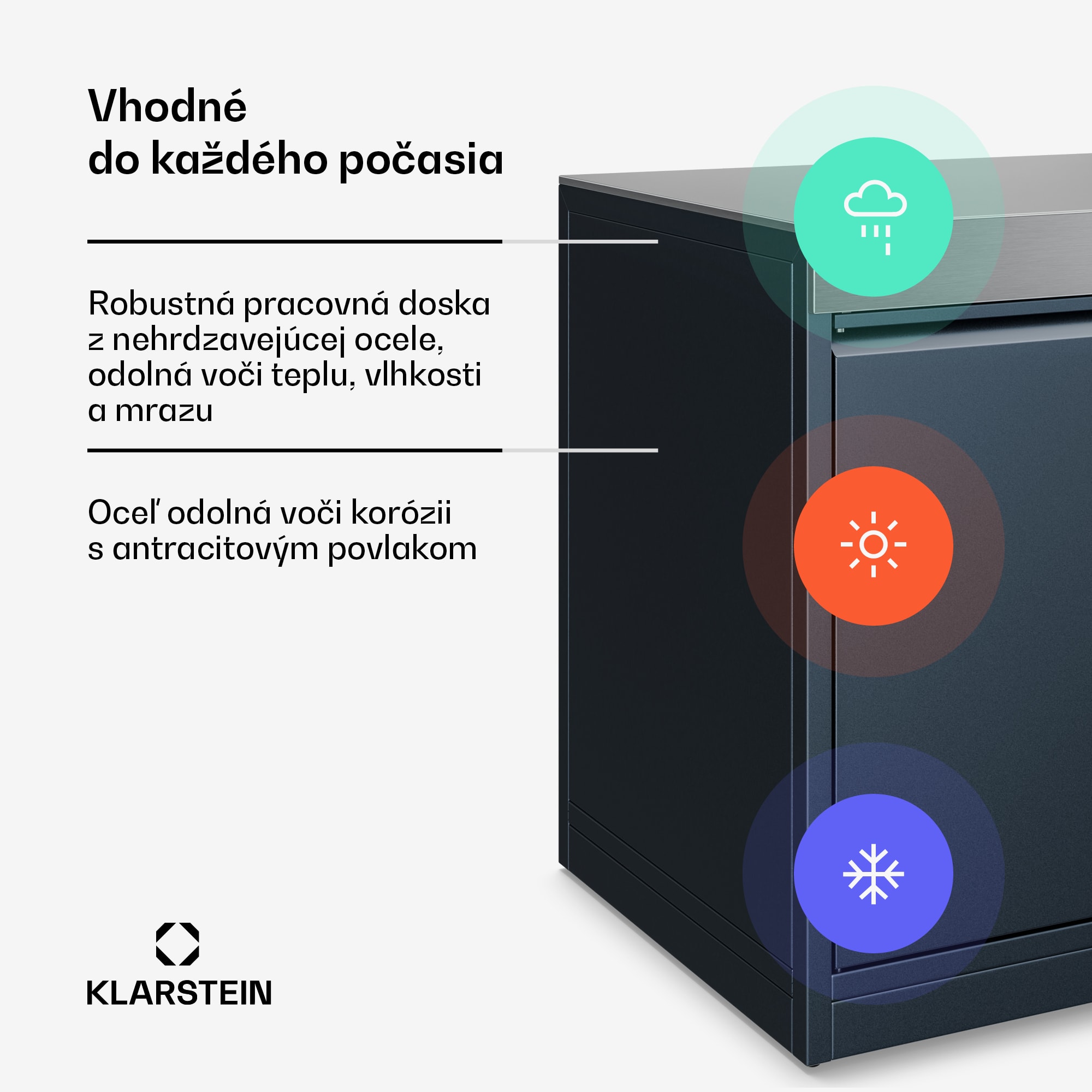 Klarstein WaldChef úložná skrinka | Pracovná doska z nehrdzavejúcej ocele | Odolná voči poveternostným vplyvom | 90 x 90 cm – Obrázok 3