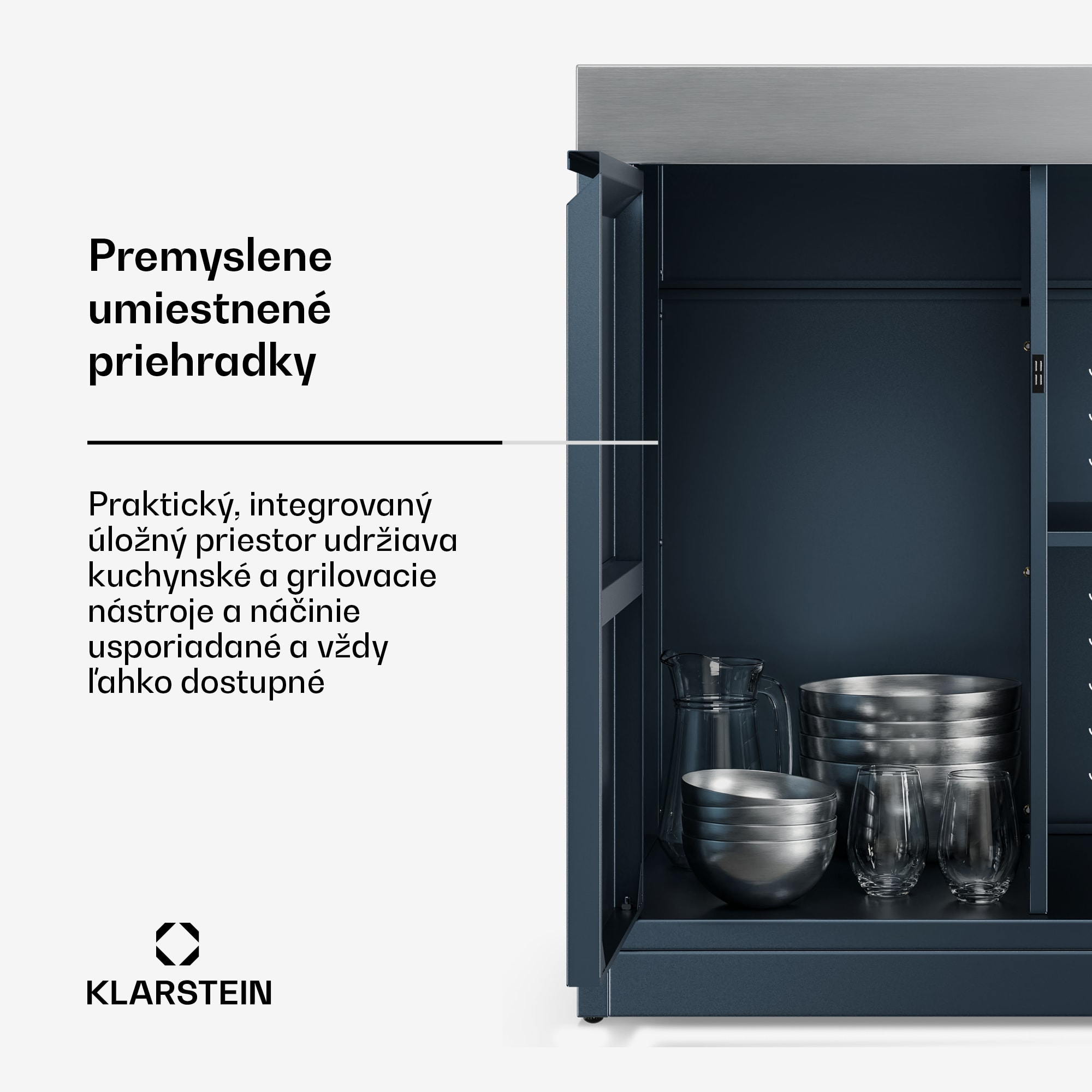 Klarstein WaldChef úložná skrinka | Pracovná doska z nehrdzavejúcej ocele | Odolná voči poveternostným vplyvom | 90 x 90 cm – Obrázok 4