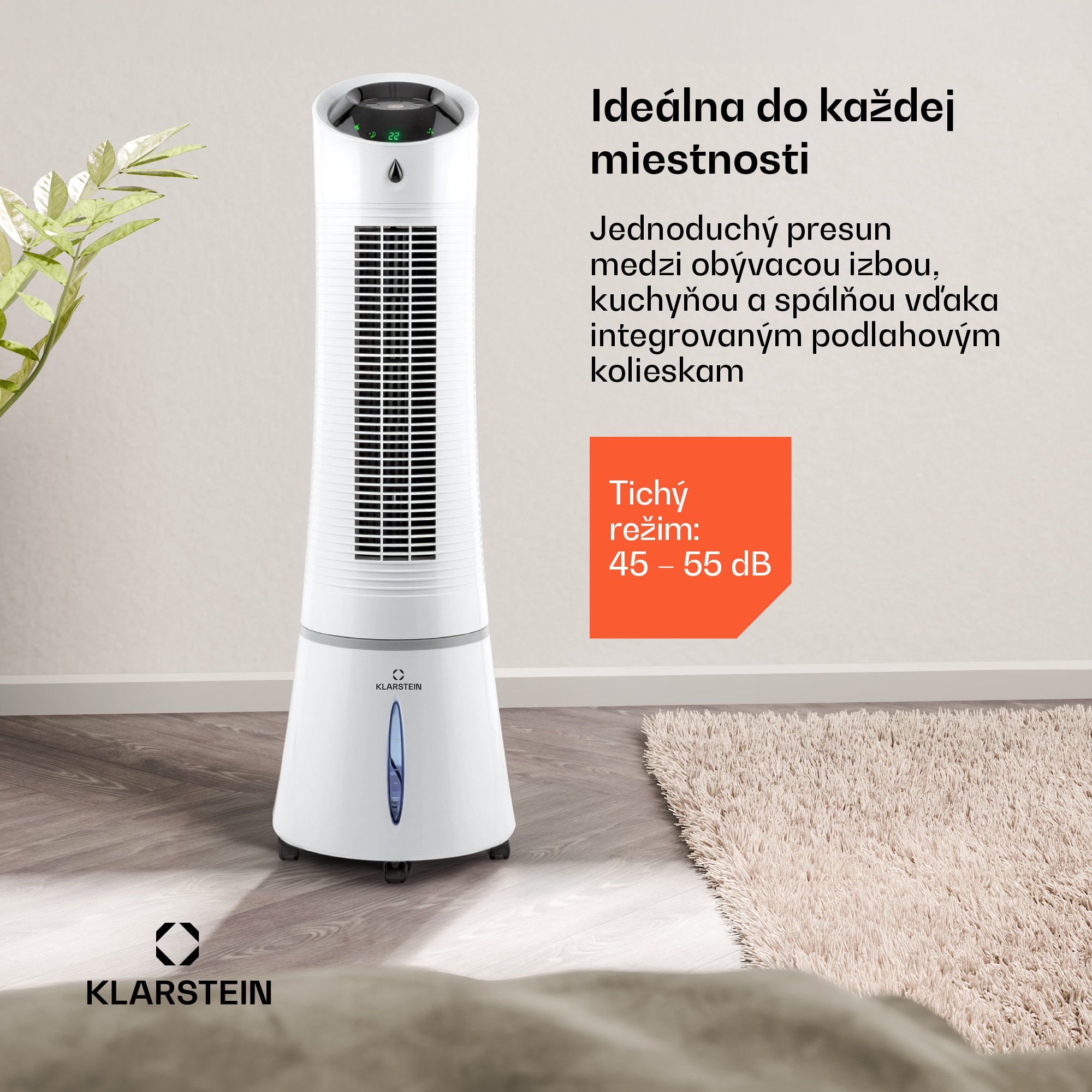 Klarstein Skyscraper Ice, 4 v 1 ochladzovač vzduchu, ventilátor, čistička vzduchu, zvlhčovač, 45 W, 180 m³/h, oscilácia, mobilný, diaľkové ovládanie – Obrázok 2