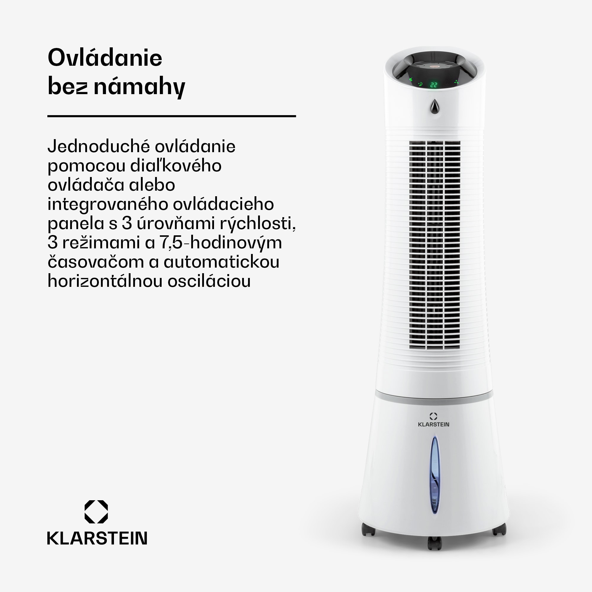 Klarstein Skyscraper Ice, 4 v 1 ochladzovač vzduchu, ventilátor, čistička vzduchu, zvlhčovač, 45 W, 180 m³/h, oscilácia, mobilný, diaľkové ovládanie – Obrázok 3