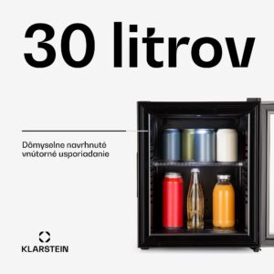 Klarstein Brooklyn 32, mini chladnička, so sklenenými dverami, LED osvetlenie, police