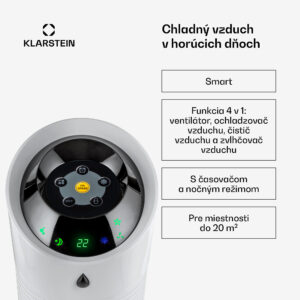 Klarstein Skyscraper Ice, 4 v 1 ochladzovač vzduchu, ventilátor, čistička vzduchu, zvlhčovač, 45 W, 210 m³/h, oscilácia, mobilný, diaľkové ovládanie