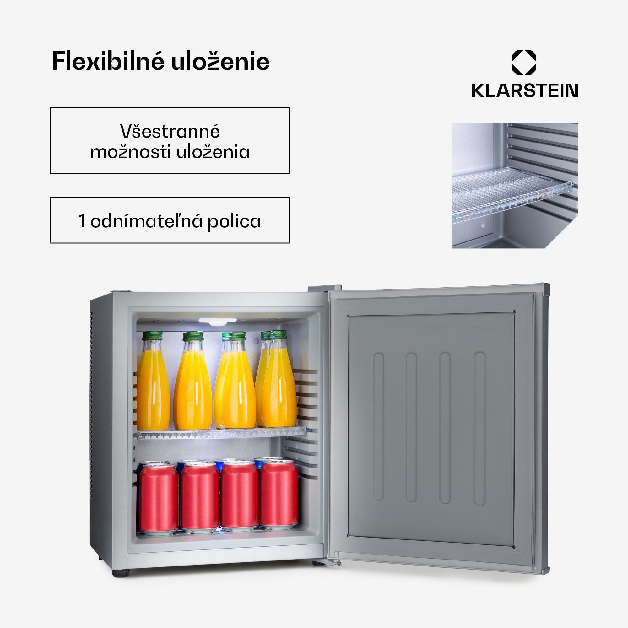 Klarstein Happy Hour 23, minibar, 23 l, 5-15°C, energet. trieda G, tichý, 23 dB, LED svetlo, strieborný – Obrázok 4