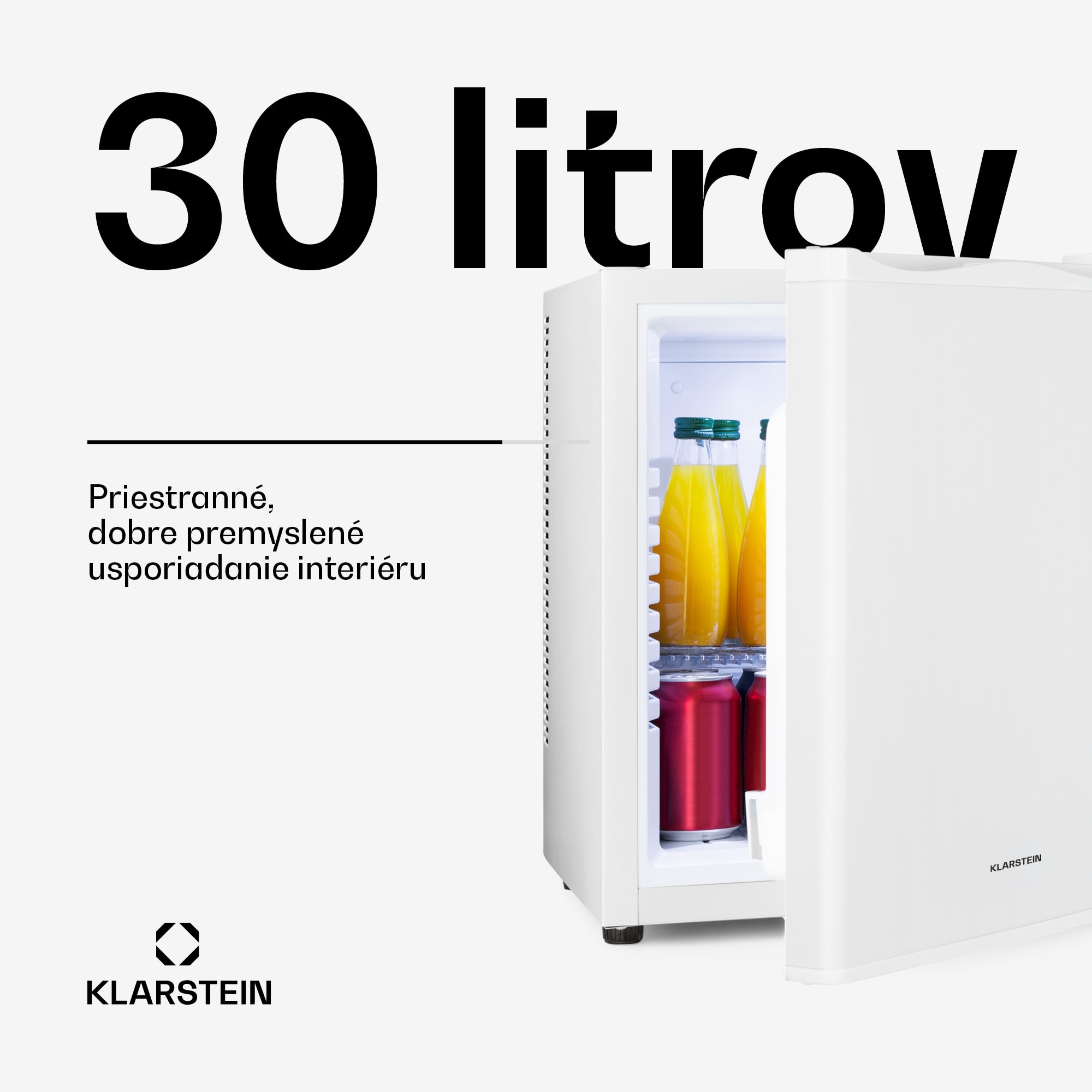 Klarstein Happy Hour 30, minibar, 30 l, 5-15°C, energet. trieda G, tichý, 25 dB, LED svetlo, biely