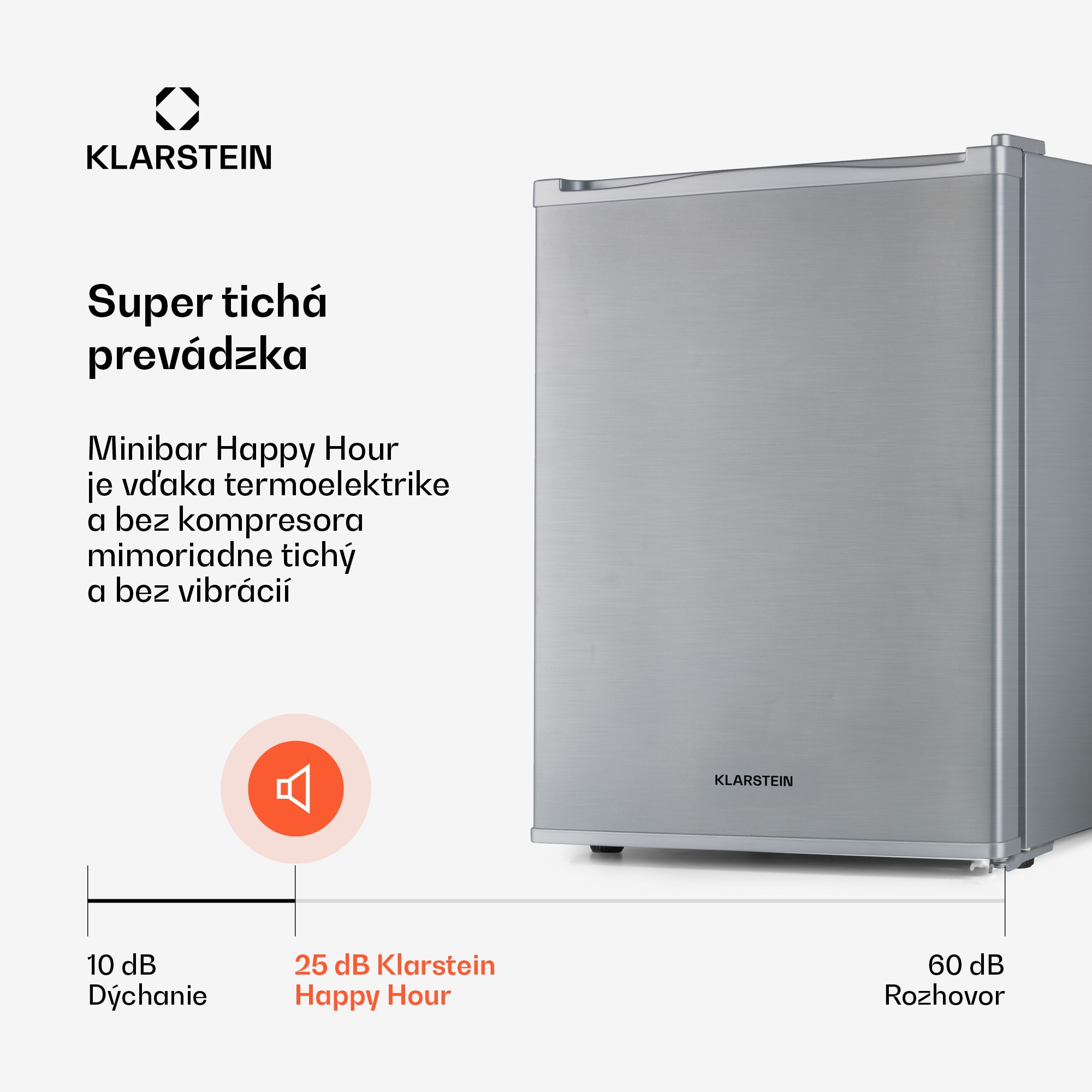 Klarstein Happy Hour 33, minibar, 33 l, 5-15°C, energet. trieda G, tichý, 25 dB, LED svetlo, strieborný – Obrázok 5