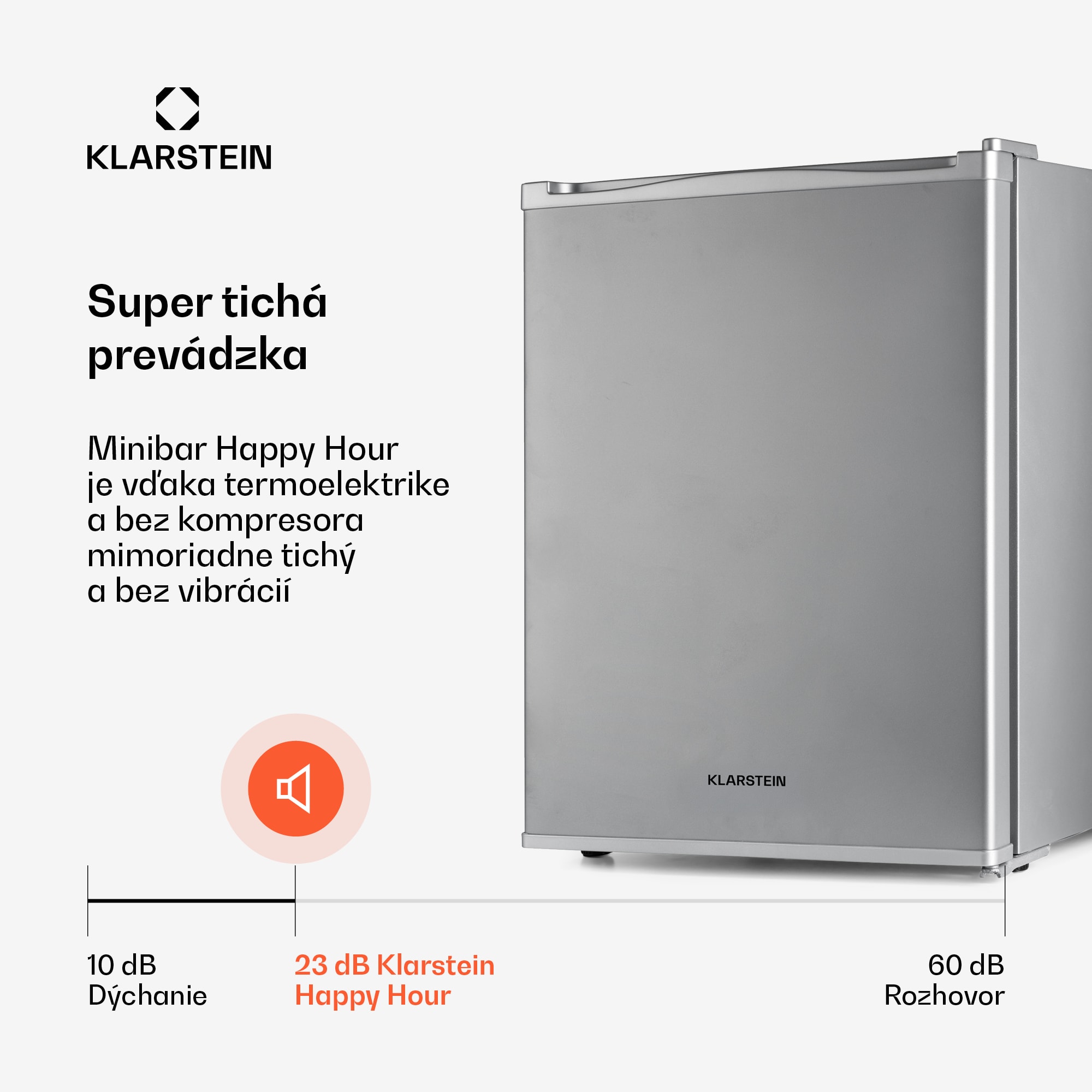 Klarstein Happy Hour 40, mini chladnička, 40 l, 5-15°C, tichá, 23dB, LED-svetlo, strieborný – Obrázok 5