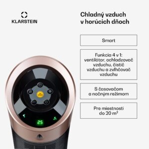 Klarstein Skyscraper Ice, 4 v 1 ochladzovač vzduchu, ventilátor, čistička vzduchu, zvlhčovač, 45 W, 210 m³/h, oscilácia, mobilný, diaľkové ovládanie