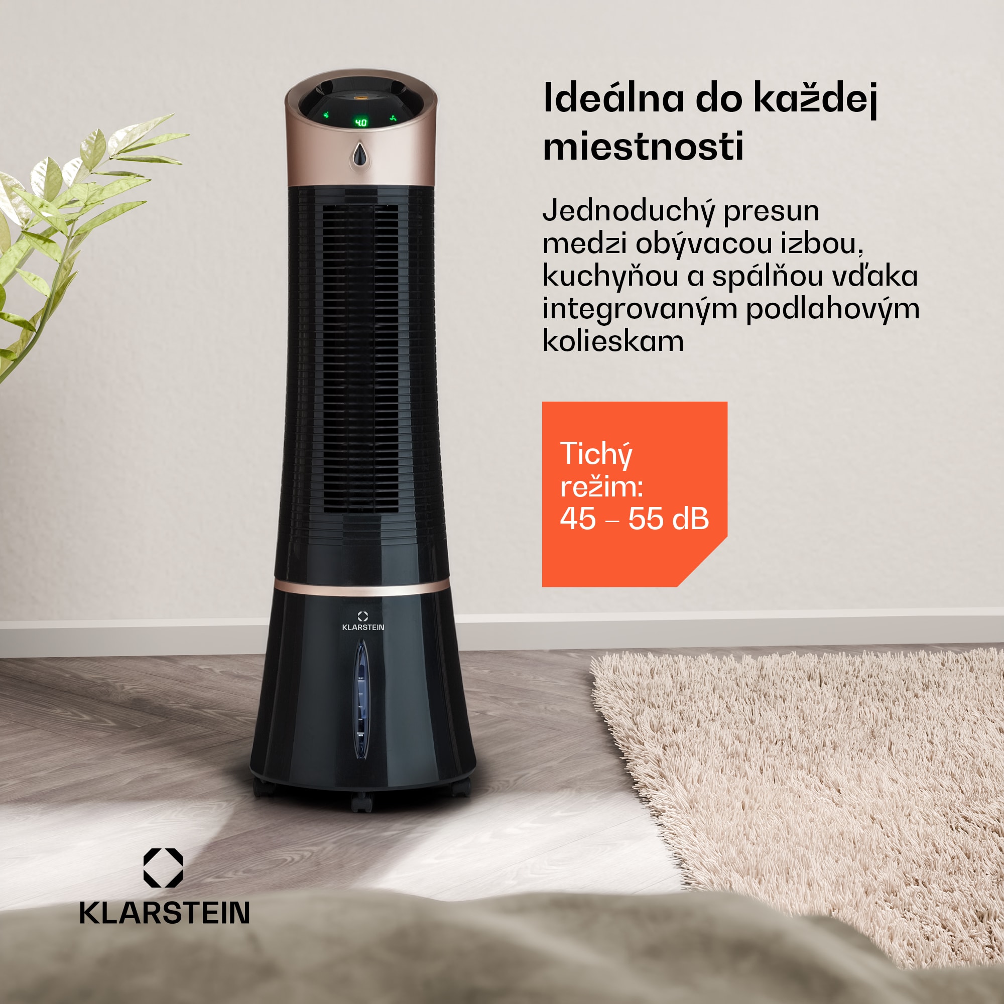 Klarstein Skyscraper Ice, 4 v 1 ochladzovač vzduchu, ventilátor, čistička vzduchu, zvlhčovač, 45 W, 210 m³/h, oscilácia, mobilný, diaľkové ovládanie – Obrázok 2