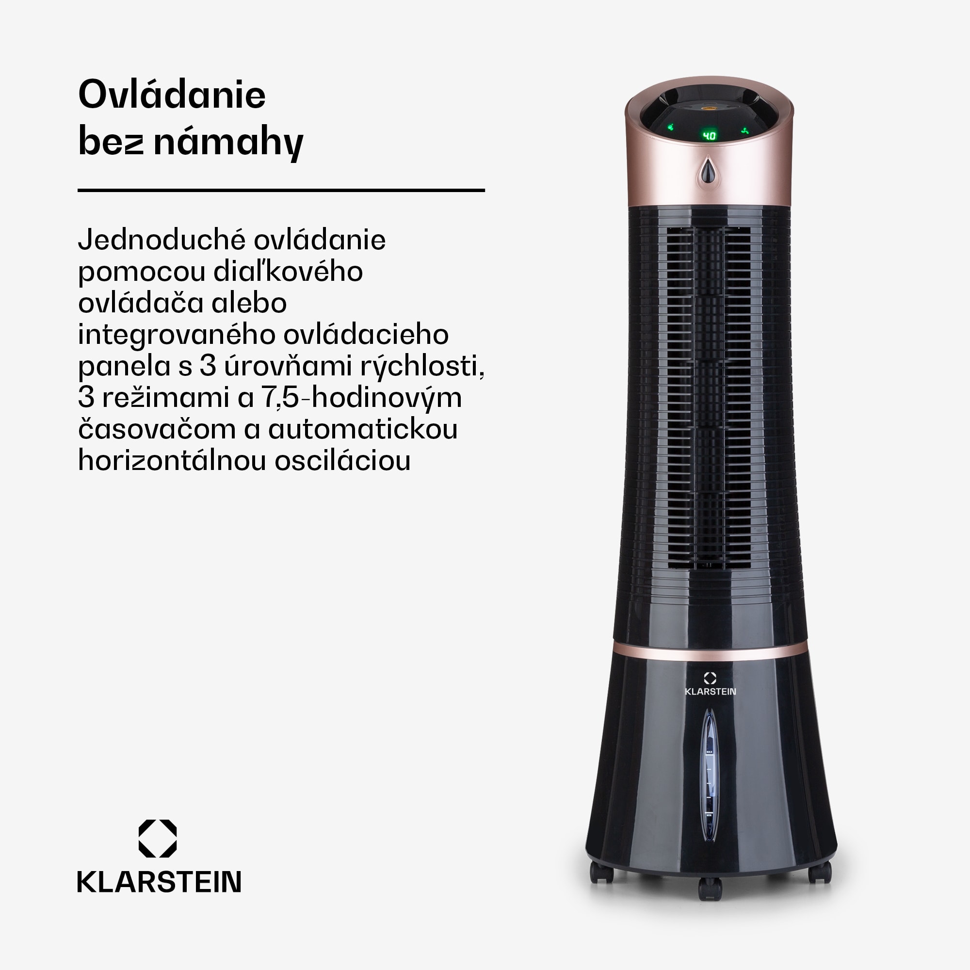 Klarstein Skyscraper Ice, 4 v 1 ochladzovač vzduchu, ventilátor, čistička vzduchu, zvlhčovač, 45 W, 210 m³/h, oscilácia, mobilný, diaľkové ovládanie – Obrázok 3
