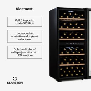 Klarstein Barossa 102D, vinotéka, 2 zóny, 102 fliaš, dotykový LED displej, čierna