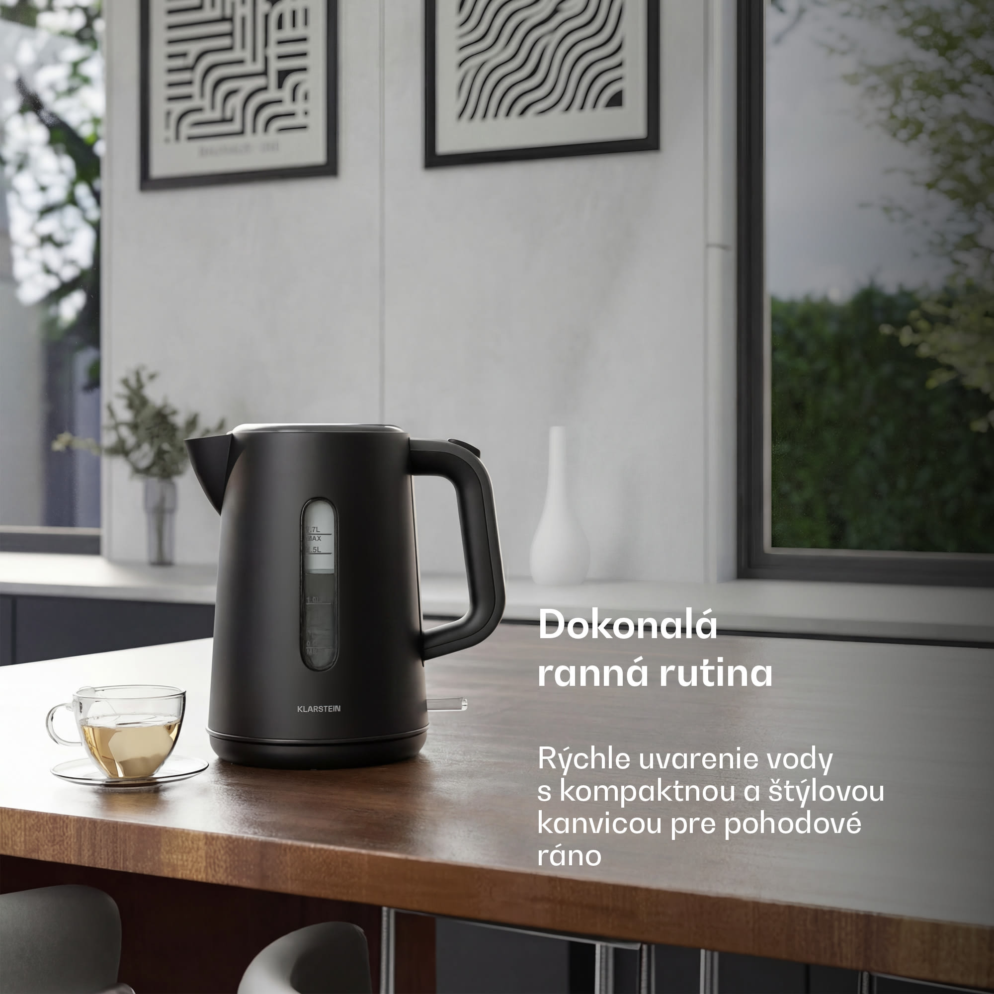 Klarstein Velaire rýchlovarná kanvica | 1,7 litra | 2200 W | Základňa otočná o 360° | Moderný, minimalistický dizajn – Obrázok 2