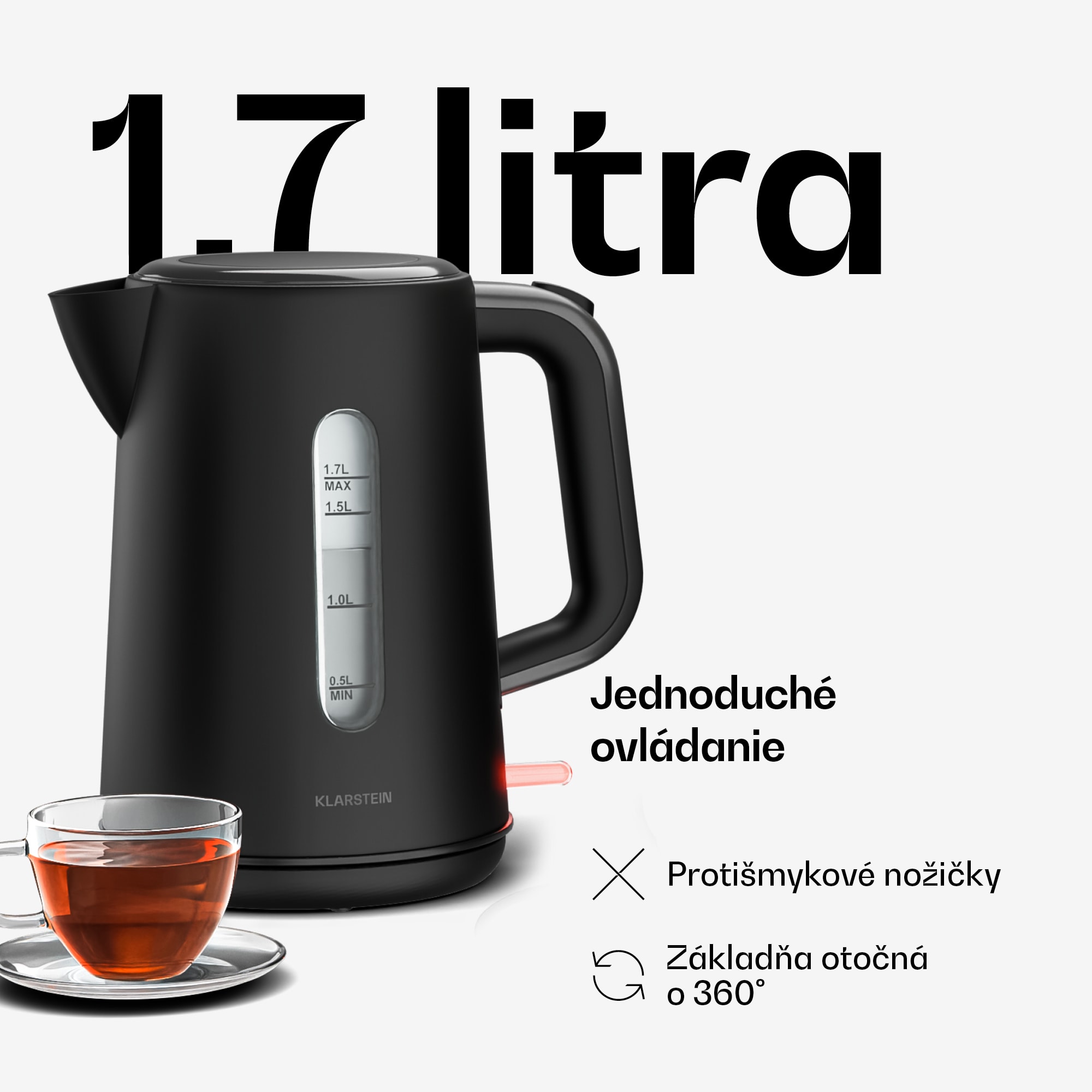 Klarstein Velaire rýchlovarná kanvica | 1,7 litra | 2200 W | Základňa otočná o 360° | Moderný, minimalistický dizajn – Obrázok 3