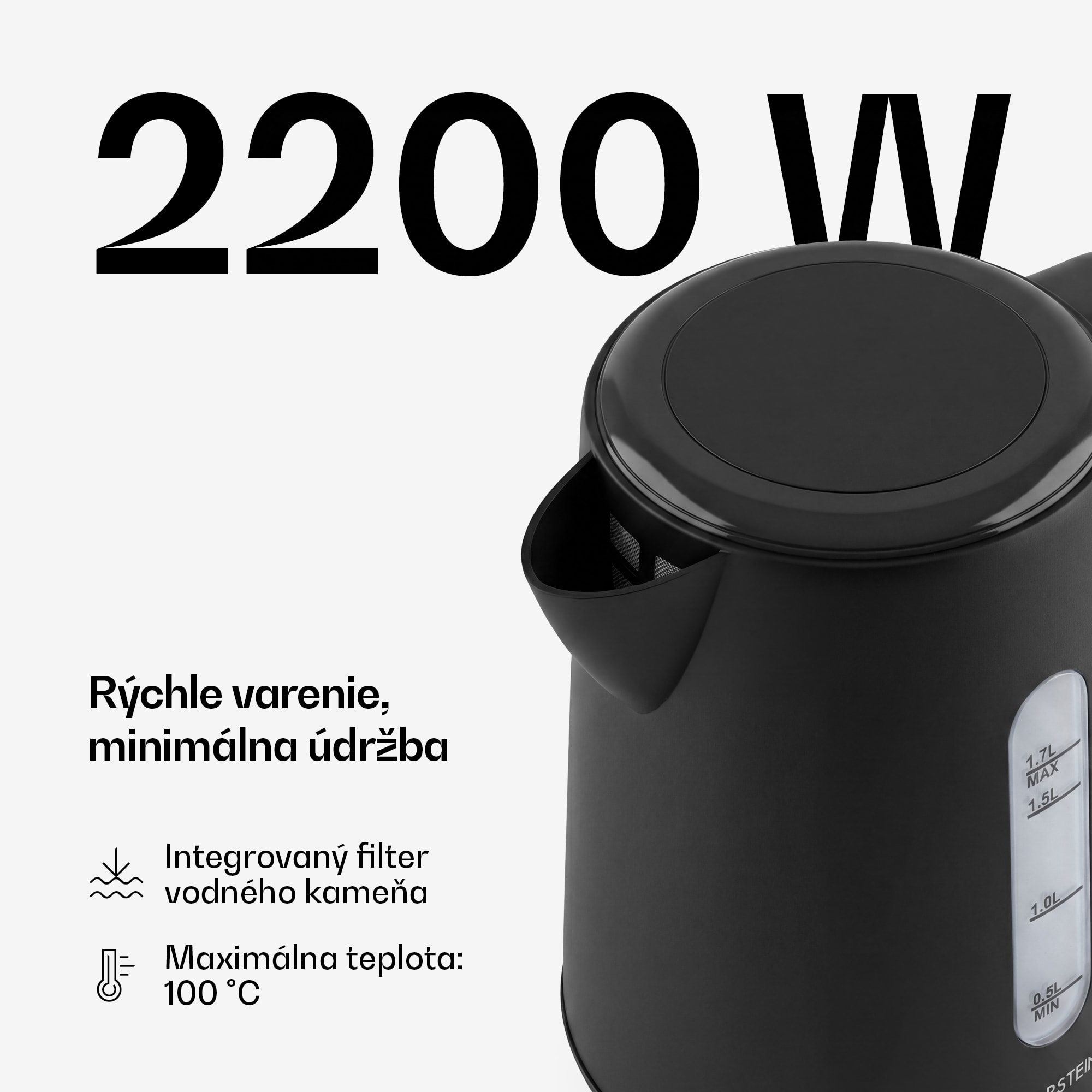 Klarstein Velaire rýchlovarná kanvica | 1,7 litra | 2200 W | Základňa otočná o 360° | Moderný, minimalistický dizajn – Obrázok 4