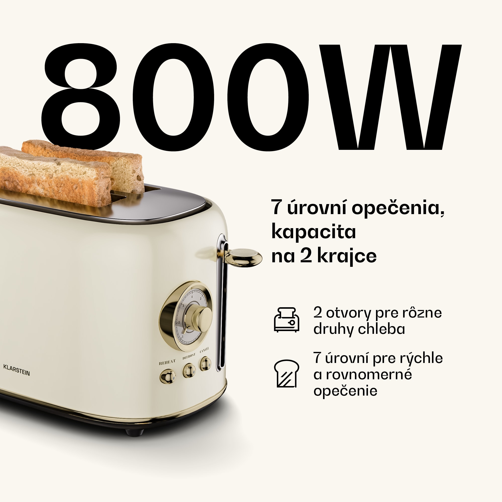 Klarstein Victoria hriankovač | Hriankovač na 2 krajce | 800 W | 7 úrovní opečenia | Ohrievač žemlí – Obrázok 3