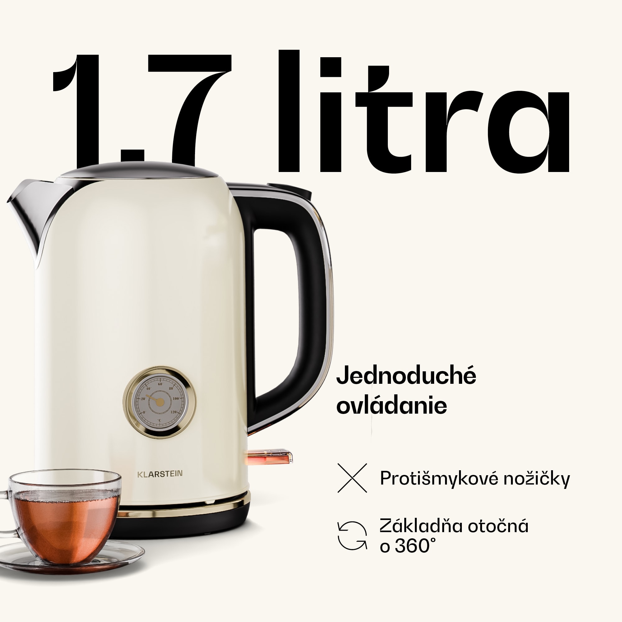 Klarstein Victoria rýchlovarná kanvica | 1,7 litra | 2200 W | Základňa otočná o 360° | Nadčasový dizajn – Obrázok 3