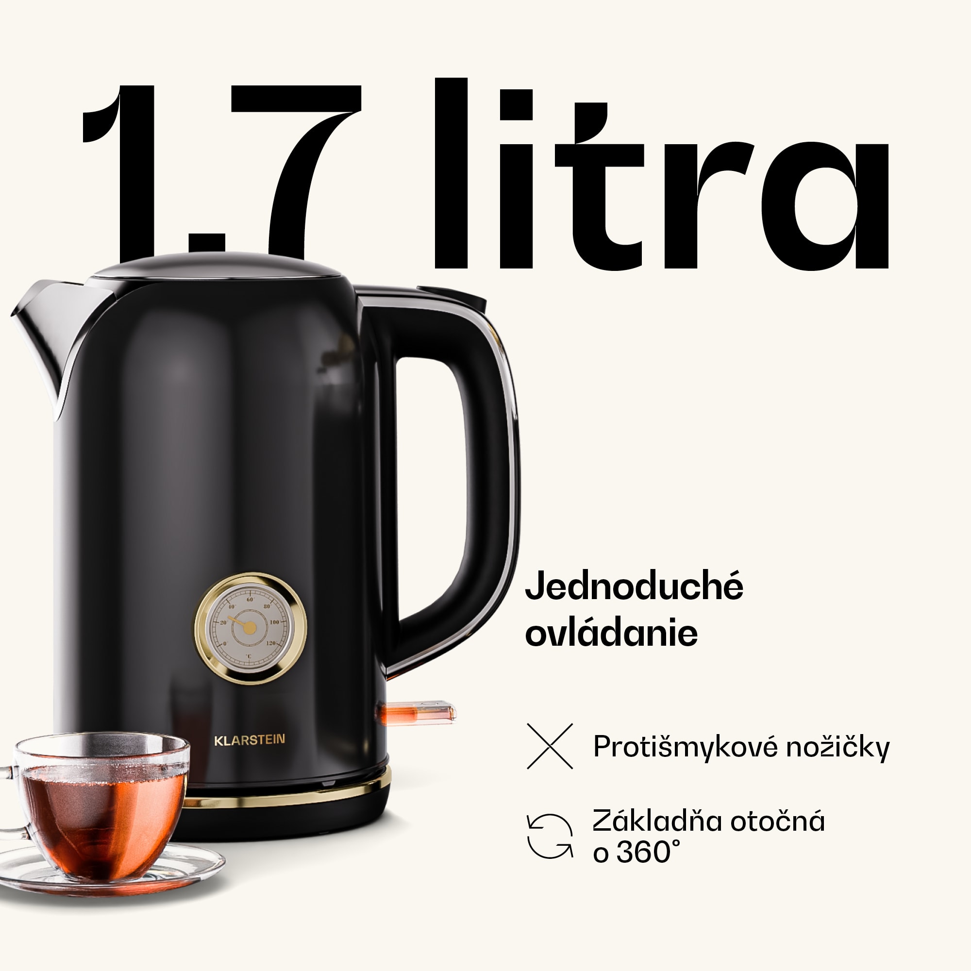 Klarstein Victoria rýchlovarná kanvica | 1,7 litra | 2200 W | Základňa otočná o 360° | Nadčasový dizajn – Obrázok 3