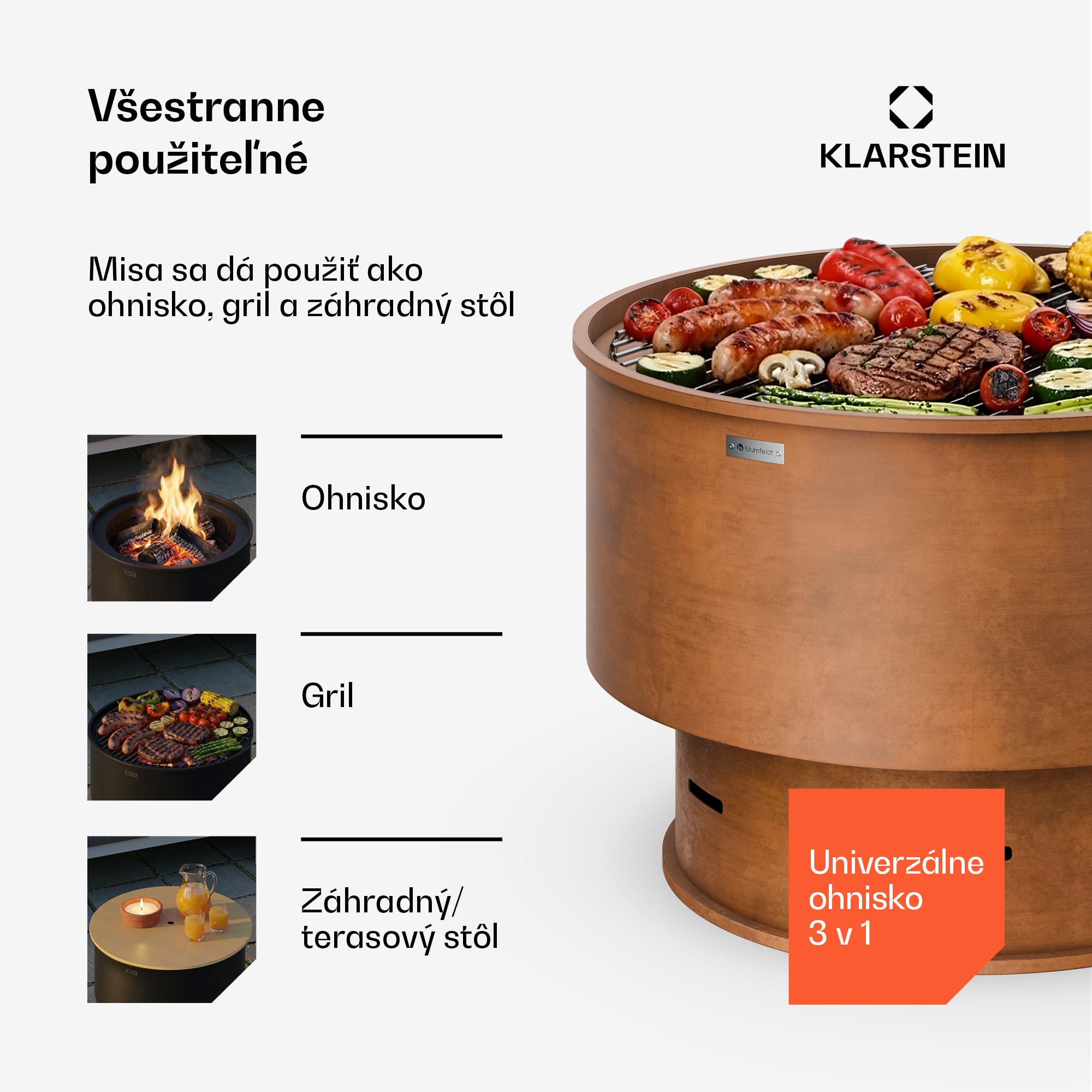 Blumfeldt Pompeji ohnisko s grilom | Ochrana proti iskrám | Odolné voči prevráteniu | Robustné | 60 cm – Obrázok 2