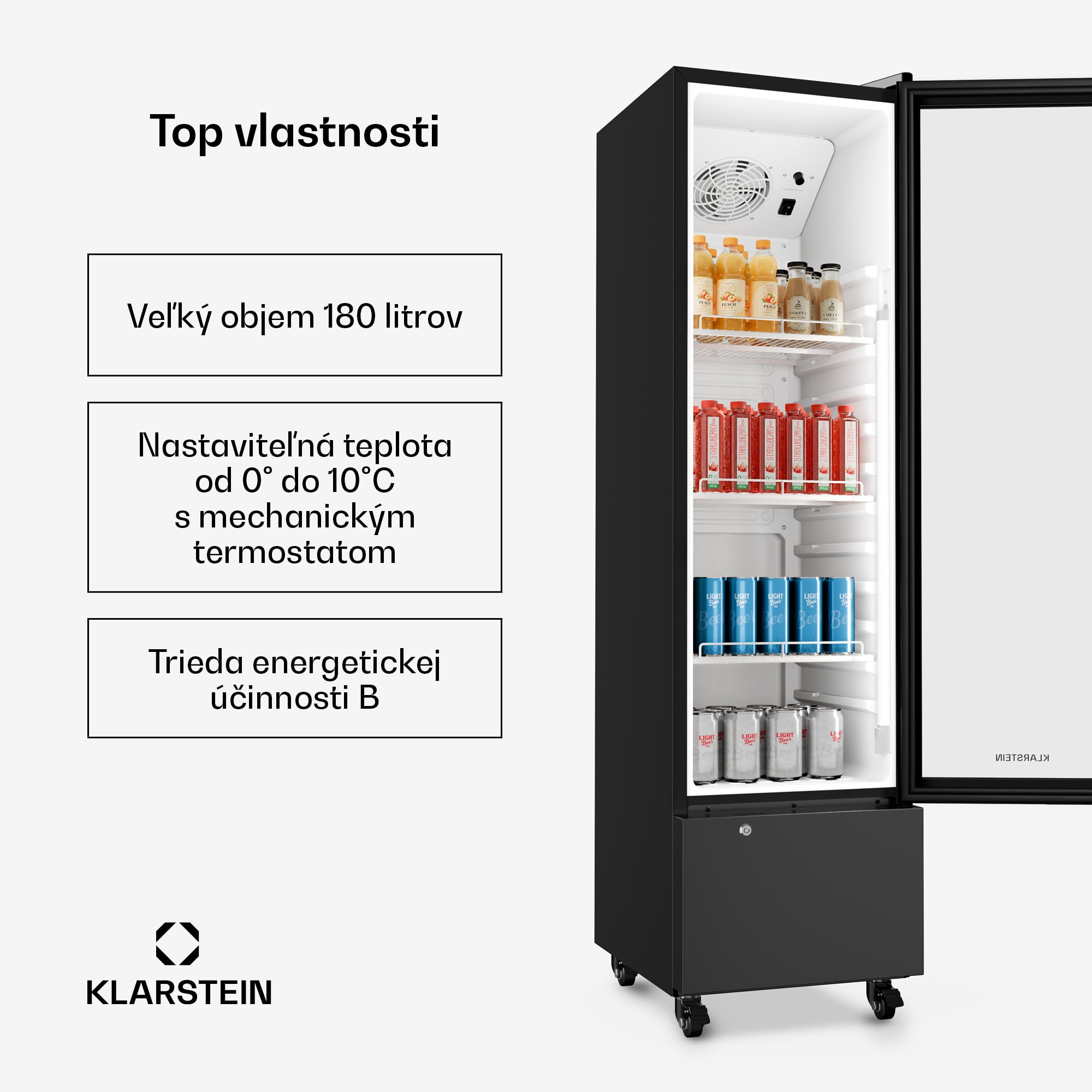 Klarstein GrandCooler gastro chladnička na nápoje | 163,5 x 43 cm | LED vnútorné osvetlenie | Čierna