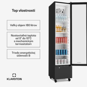 Klarstein GrandCooler gastro chladnička na nápoje | 191,5 x 43 cm | LED vnútorné osvetlenie | Čierna