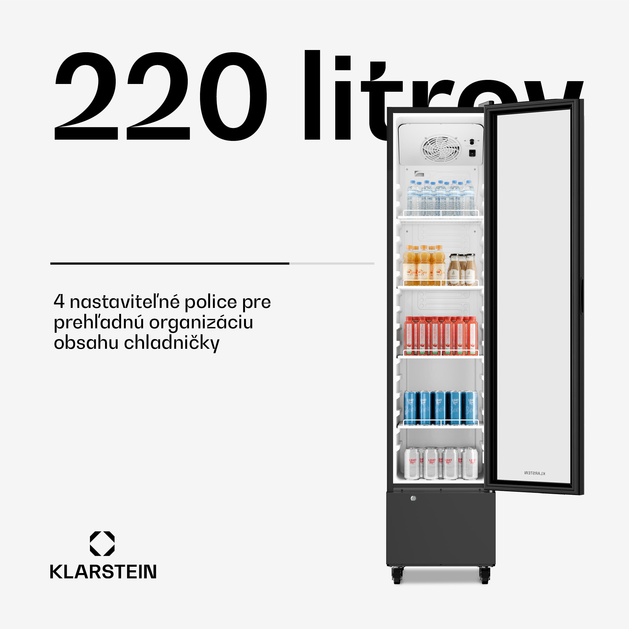 Klarstein GrandCooler gastro chladnička na nápoje | 191,5 x 43 cm | LED vnútorné osvetlenie | Čierna – Obrázok 2