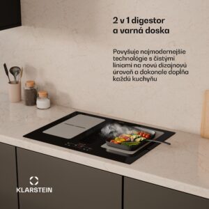 Klarstein Full House indukčná varná doska s digestorom | 4 varné zóny | 7335 W | 530 m³/h | 70 cm