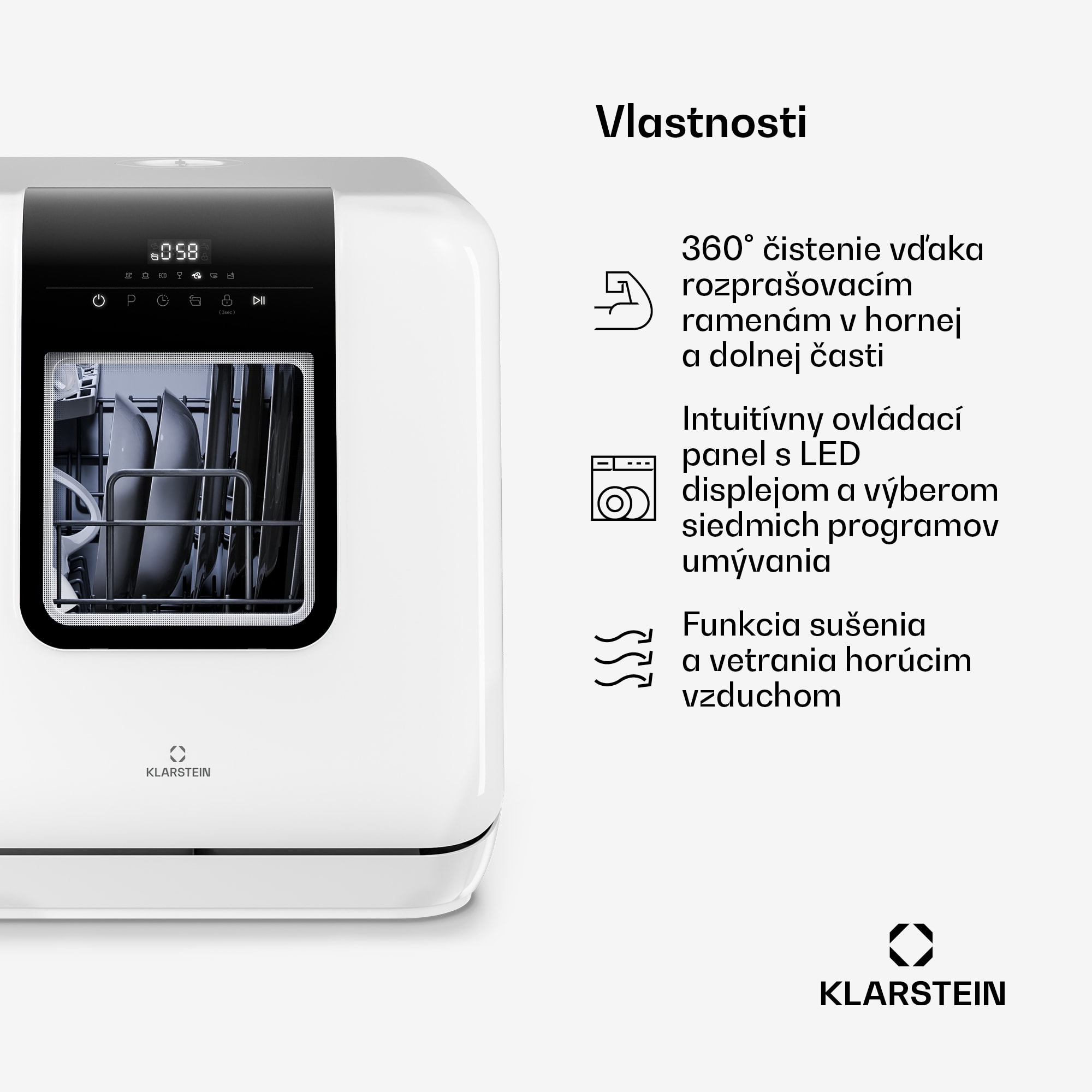 Klarstein Melville stolová umývačka riadu | 7 programov | Technológia Aqua-Stop | 860 W | 42 cm – Obrázok 2
