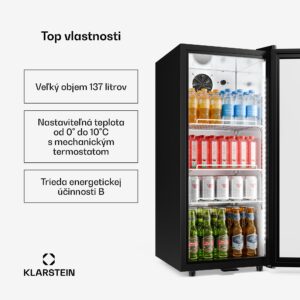 Klarstein GrandCooler gastro chladnička na nápoje | 106 x 46 cm | LED vnútorné osvetlenie | Čierna