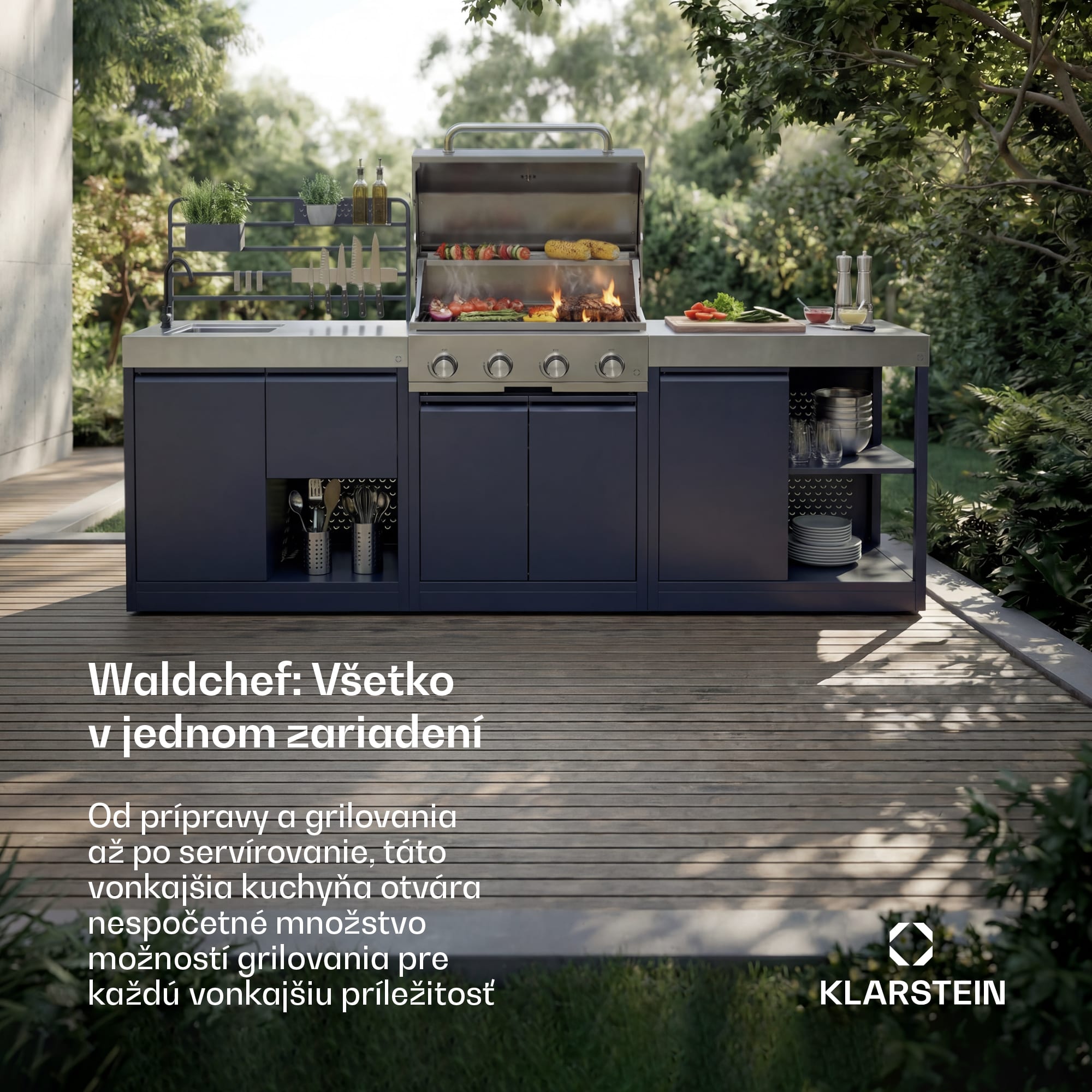 Klarstein WaldChef súprava vonkajšej kuchyne | 4 horáky | 30 mbar | 12 800 W | Vodeodolná | Nehrdzavejúca oceľ
