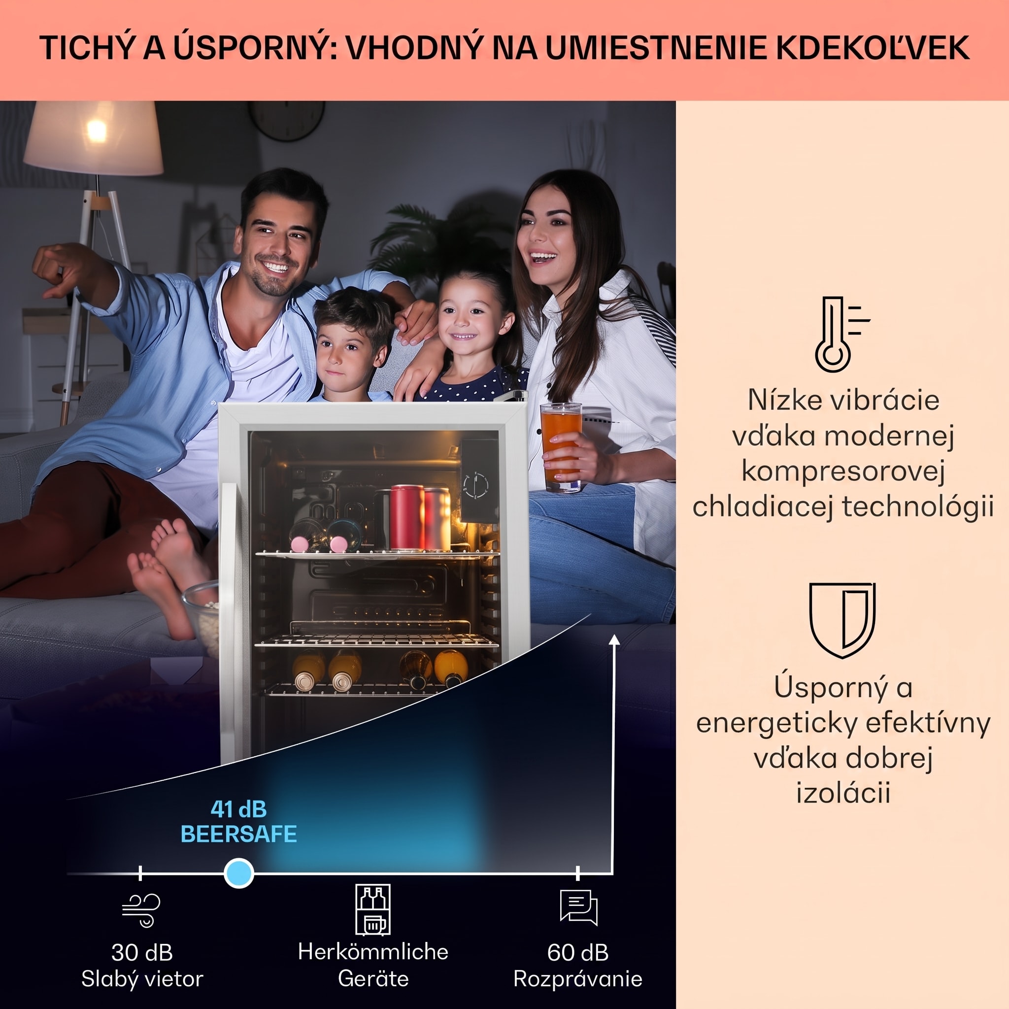 Klarstein Beersafe XXL, chladnička, 80 l, 3 police, energet. trieda E, panoramatické sklenené dvierka – Obrázok 2