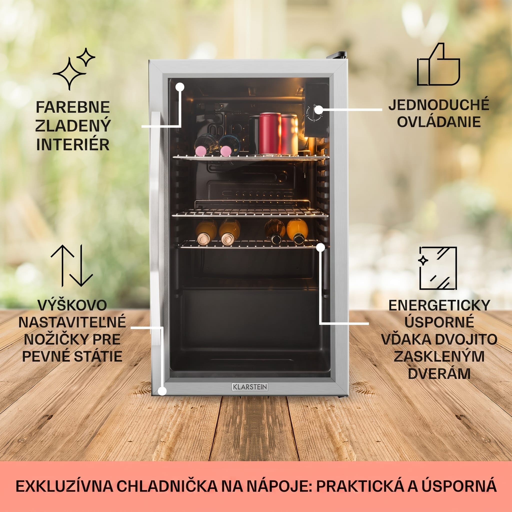 Klarstein Beersafe XXL, chladnička, 80 l, 3 police, energet. trieda E, panoramatické sklenené dvierka – Obrázok 4