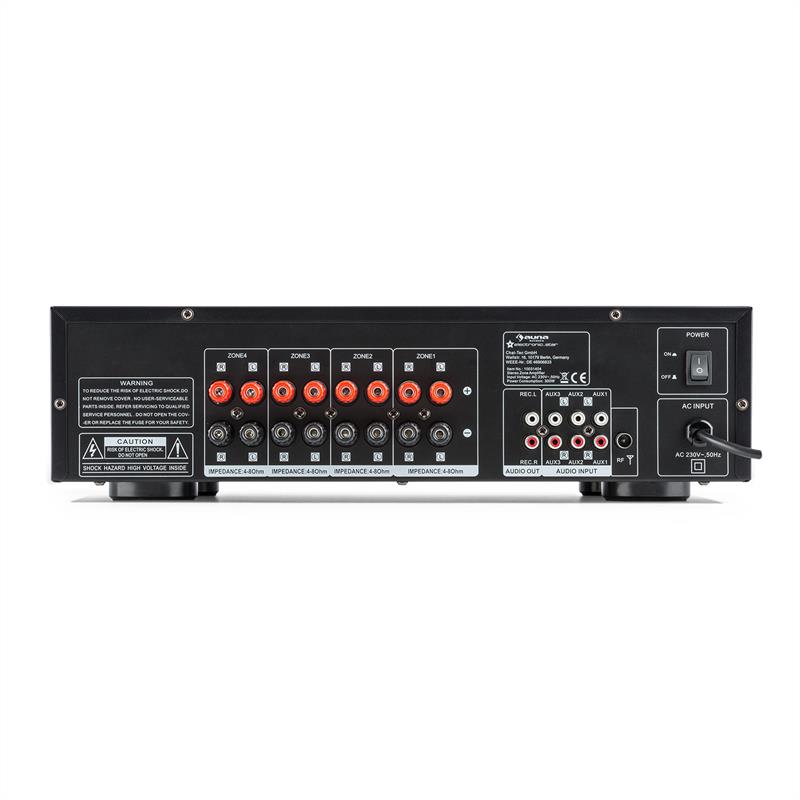 Auna AV2-CD850BT, 4-zónový stereo zosilňovač, 8 x 50 W RMS, bluetooth, USB, CD, čierny – Obrázok 2