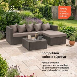 Blumfeldt Theia Lounge Set, záhradná sedacia súprava, rohový gauč, stolček, 5 vankúšov, čierna