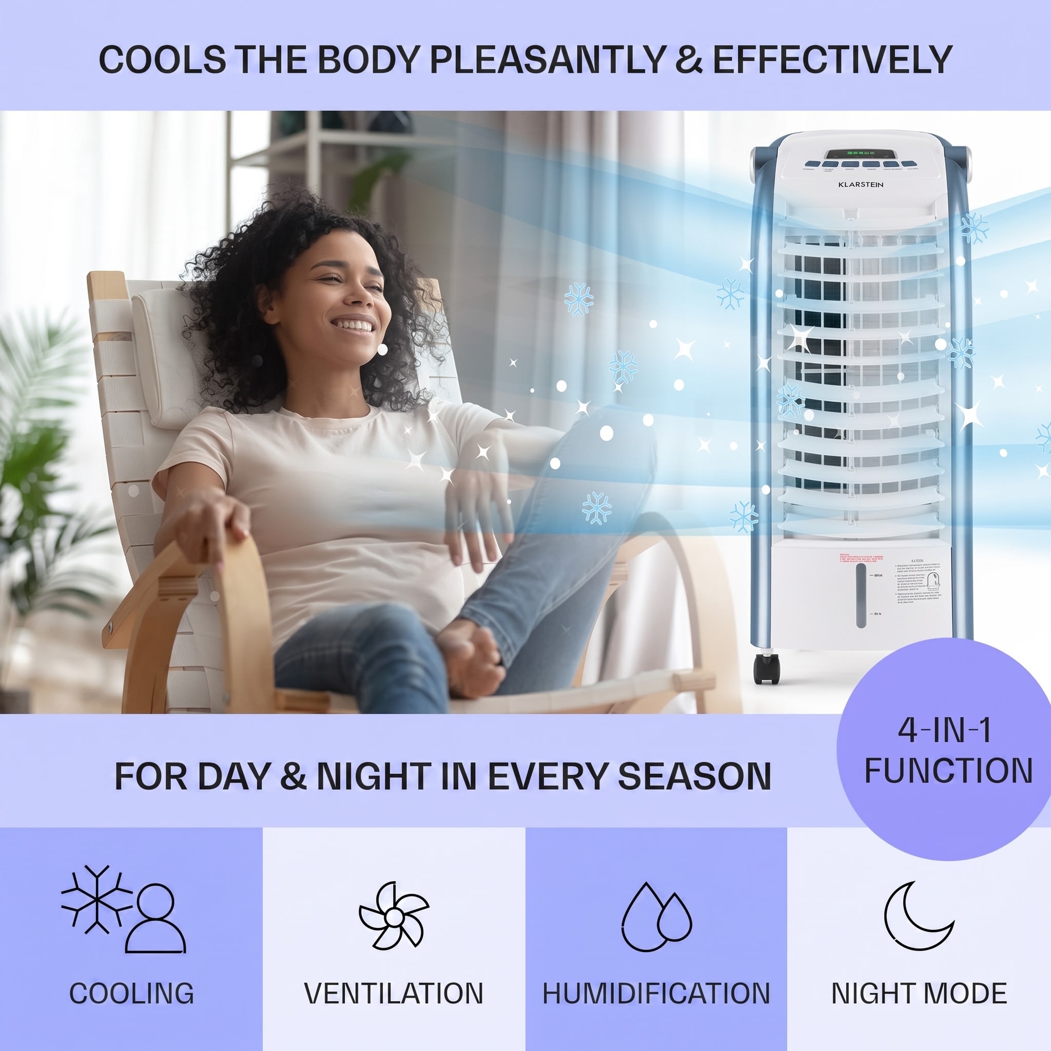 Klarstein Maxfresh, 3 v 1 ochladzovač vzduchu, ventilátor, 65 W, 6 l, diaľkový ovládač, 2 x chladiaci box