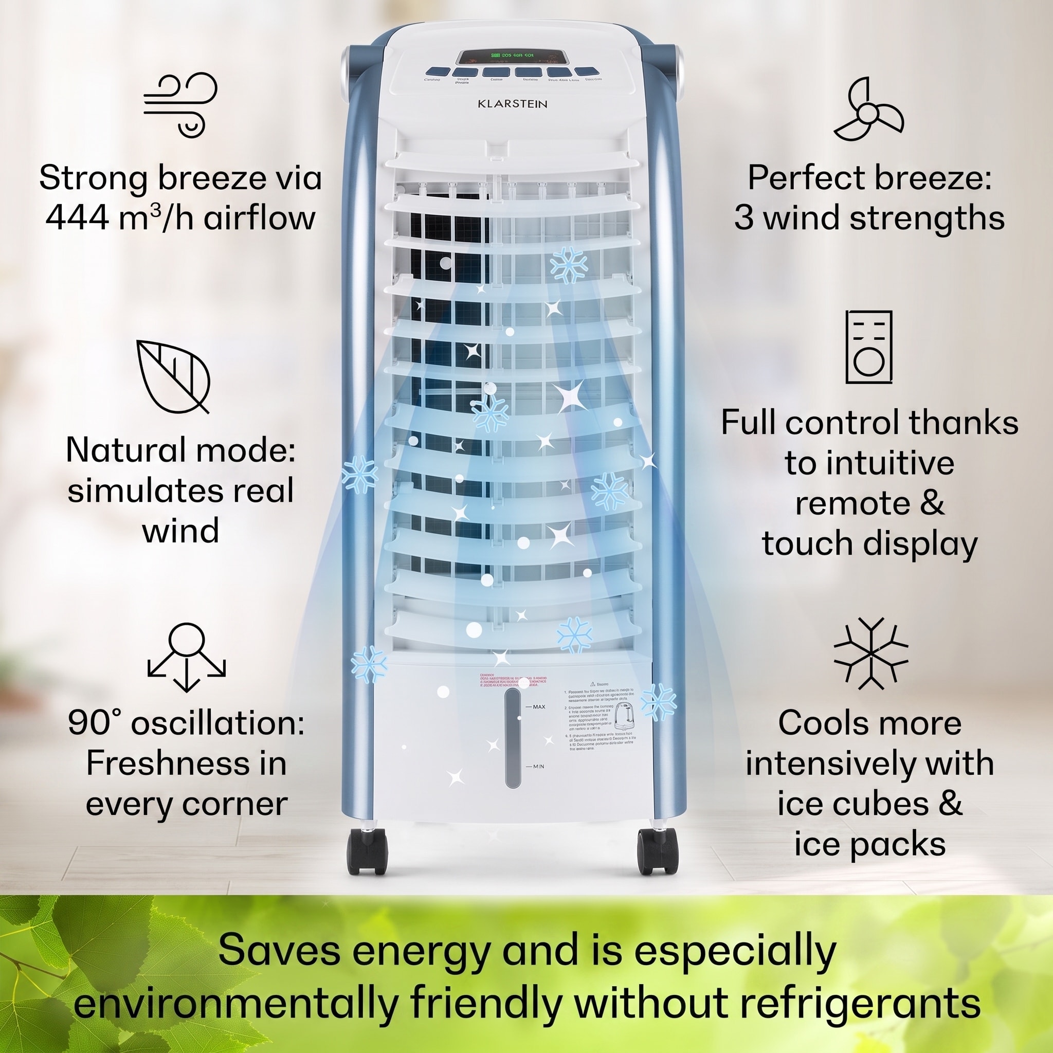 Klarstein Maxfresh, 3 v 1 ochladzovač vzduchu, ventilátor, 65 W, 6 l, diaľkový ovládač, 2 x chladiaci box – Obrázok 2