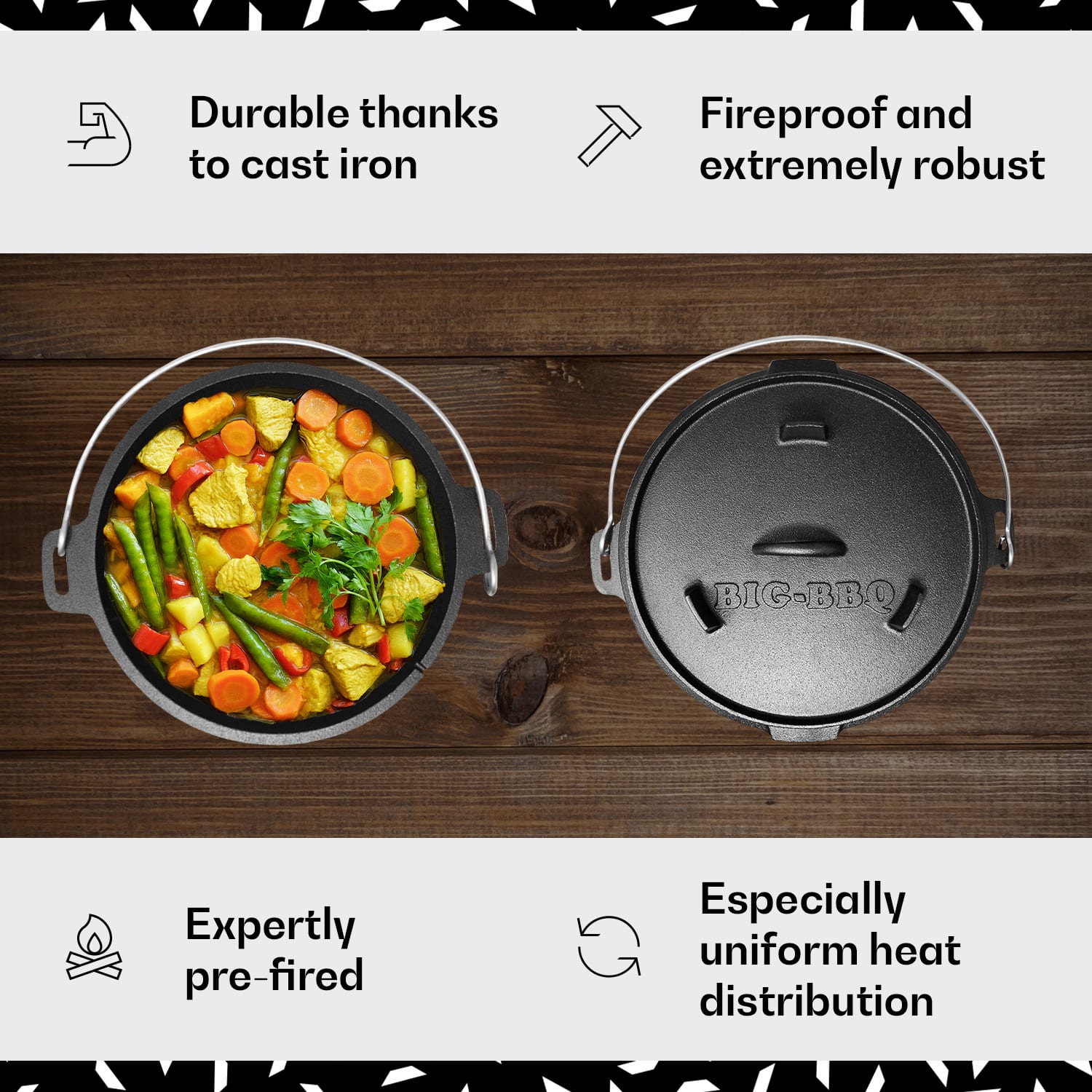 Klarstein Guernsey, prémiový liatinový hrniec, 12.0 barbecue hrniec, liatina, nožičky, veľkosť XL/13,6 l – Obrázok 2