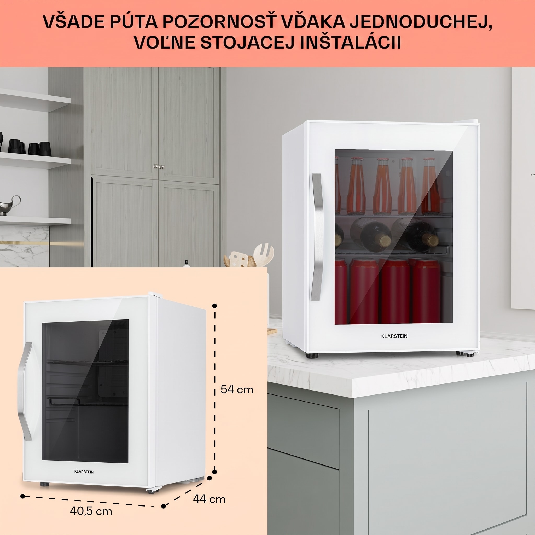 Klarstein Beersafe M Quartz, chladnička, 33 l, 2 police, sklenené panoramatické dvierka – Obrázok 5