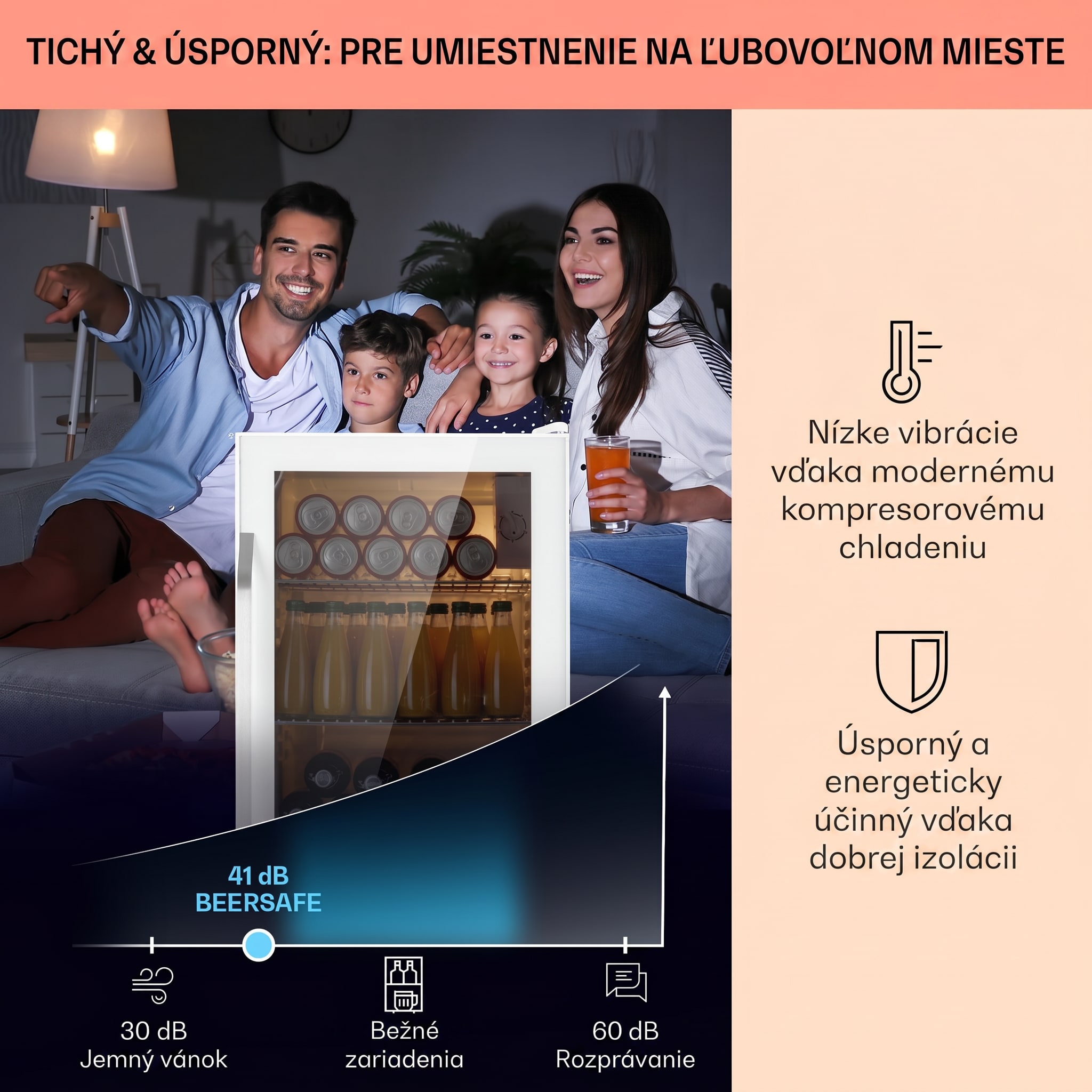 Klarstein Beersafe XXL Quartz, chladnička, energet. trieda E, 3 kovové police, panoramatické sklenené dvierka – Obrázok 2